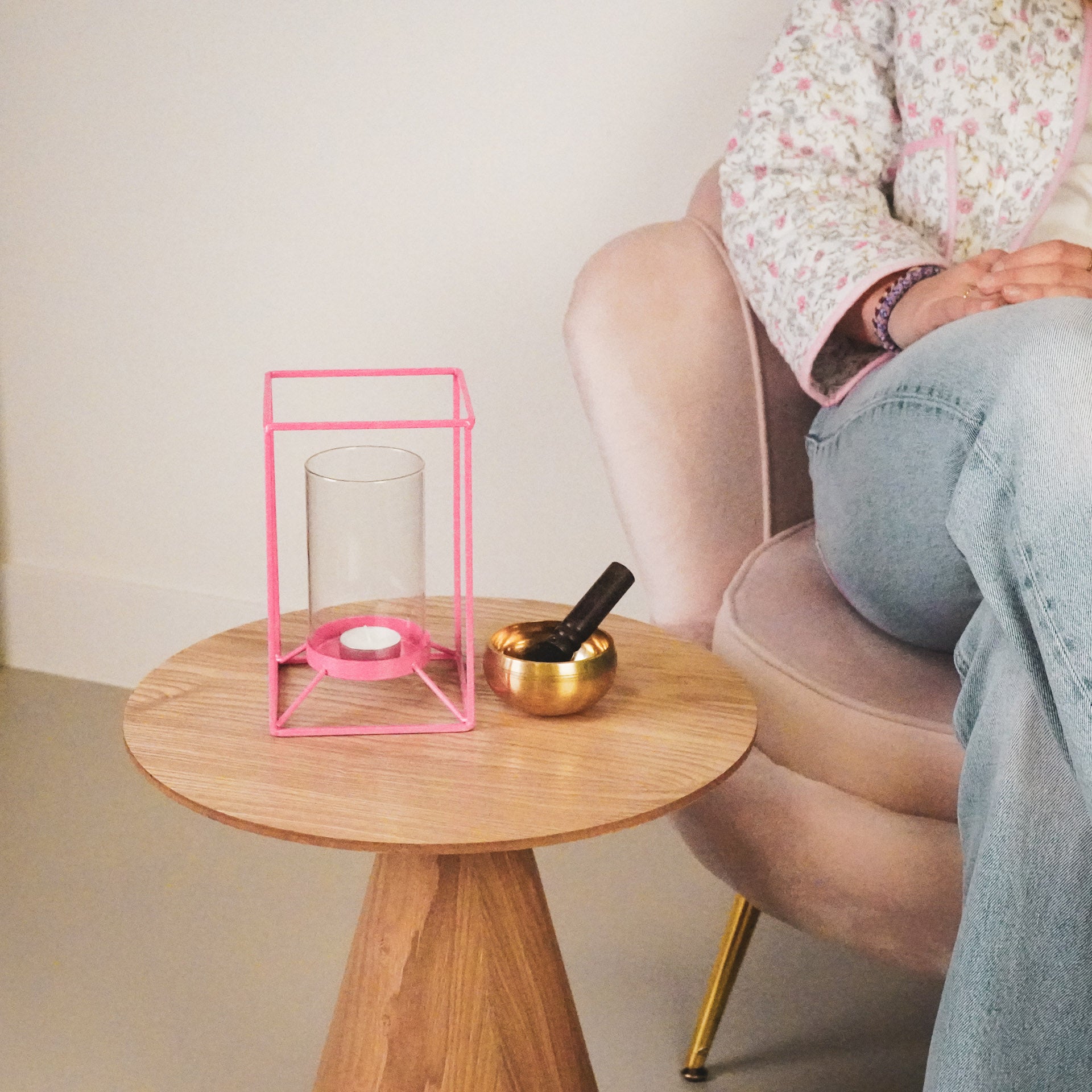 Windlicht - Metaal/Glas - Roze - 12,5x12,5x20cm