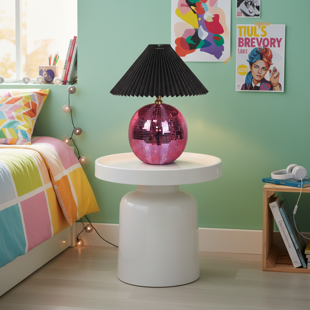 Tafel lamp - Disco Bol - Glas - Roze - 20x20cm
