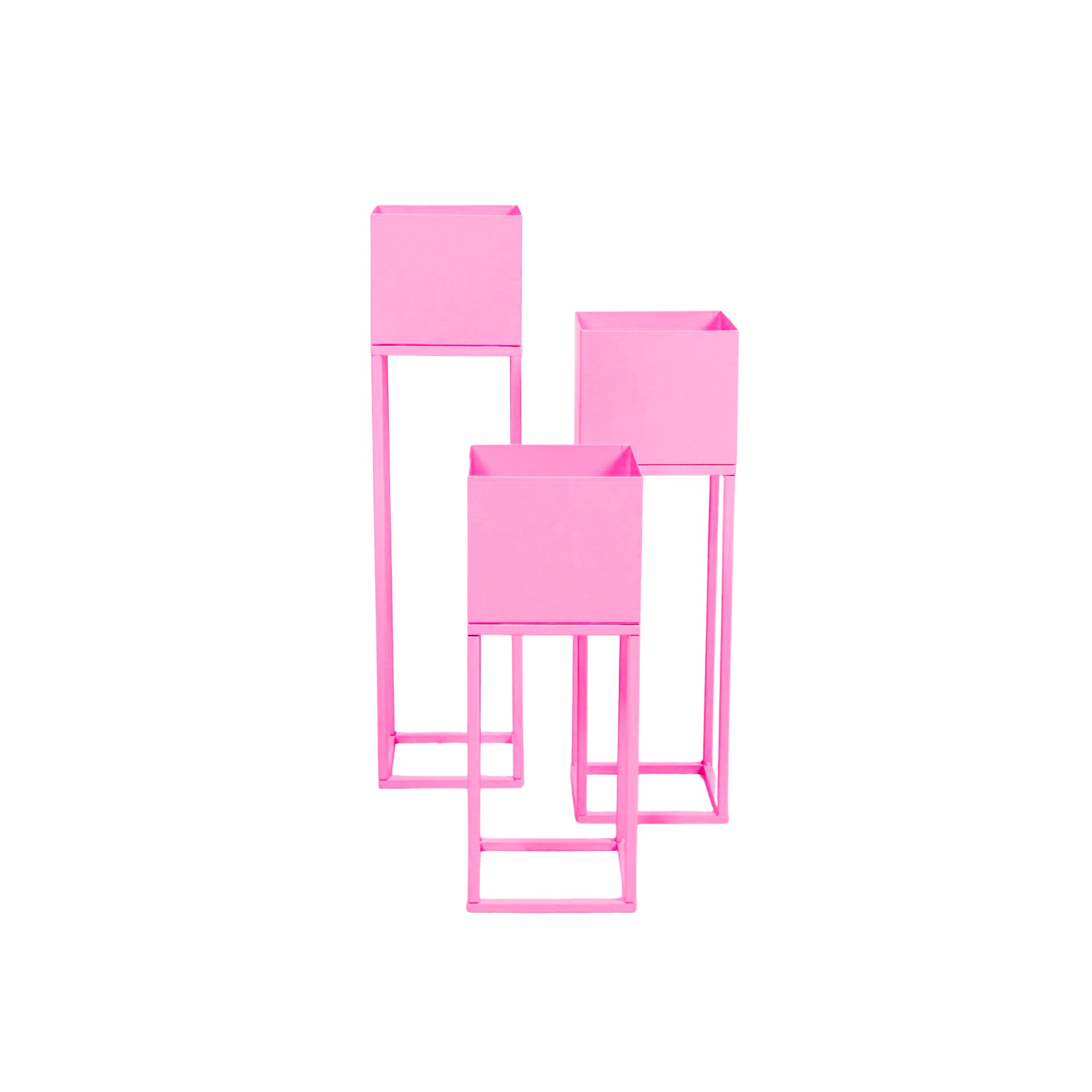 Pot - Set van 3 Staande Planten Houders- Metaal - Roze - S3 - 15x15x60/50/40cm