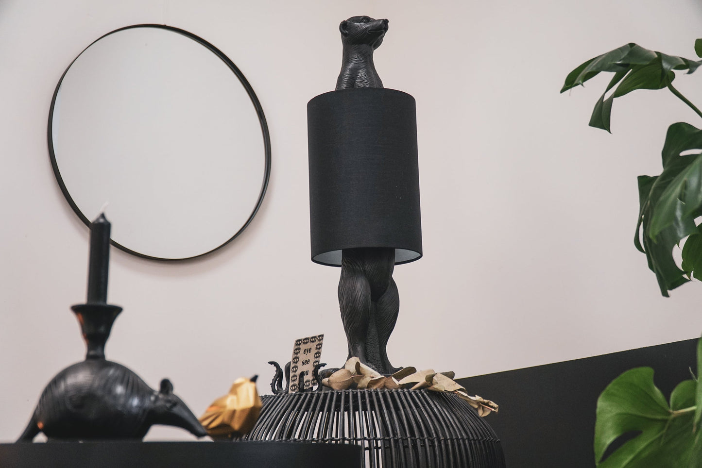 HV Stokstaartje Lamp - Zwart - 73x22 cm - incl. lampenkap