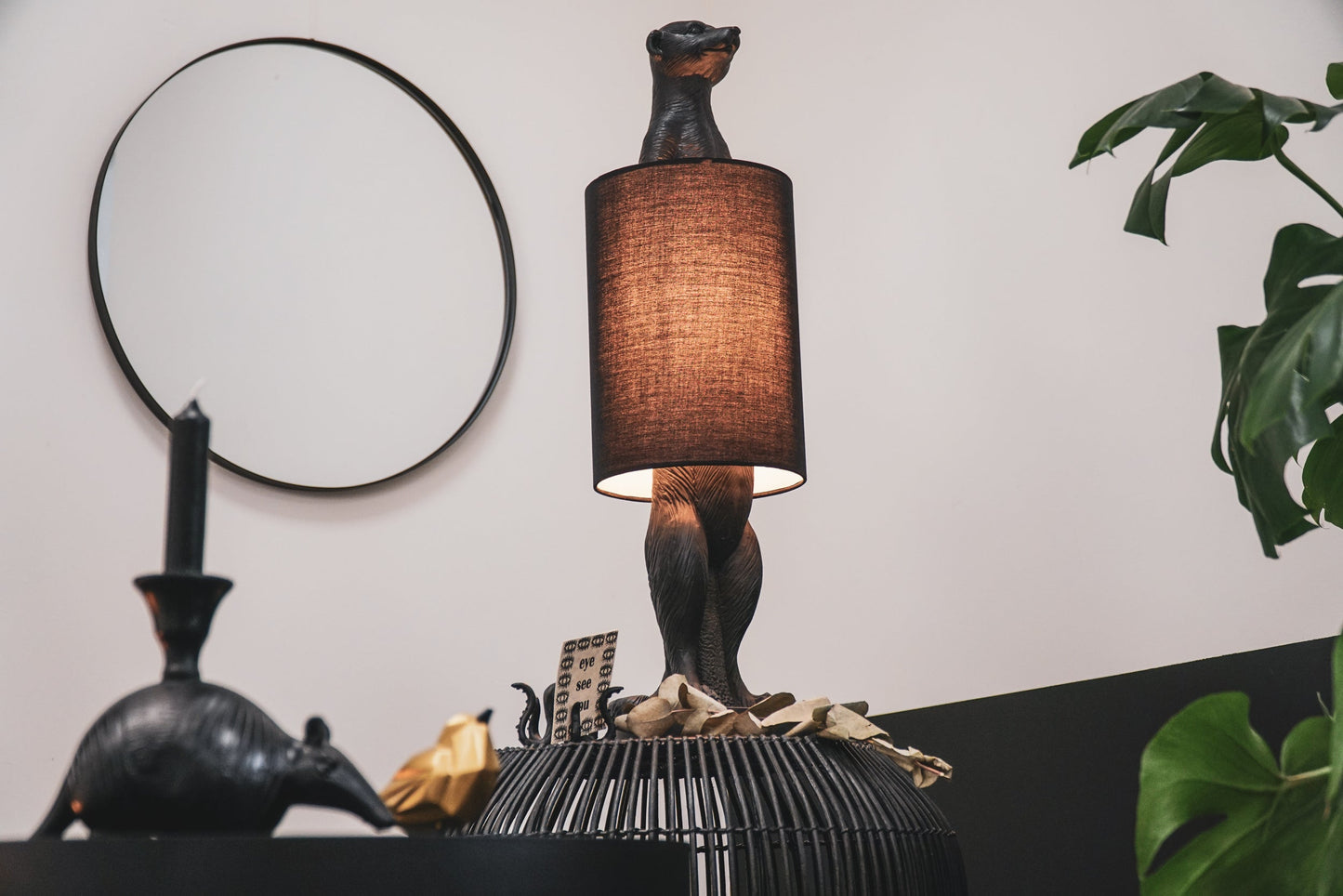 HV Stokstaartje Lamp - Zwart - 73x22 cm - incl. lampenkap