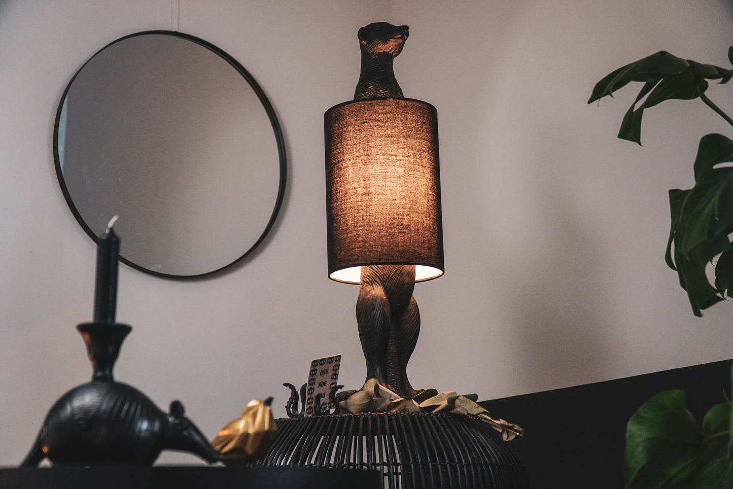 HV Stokstaartje Lamp - Zwart - 73x22 cm - incl. lampenkap