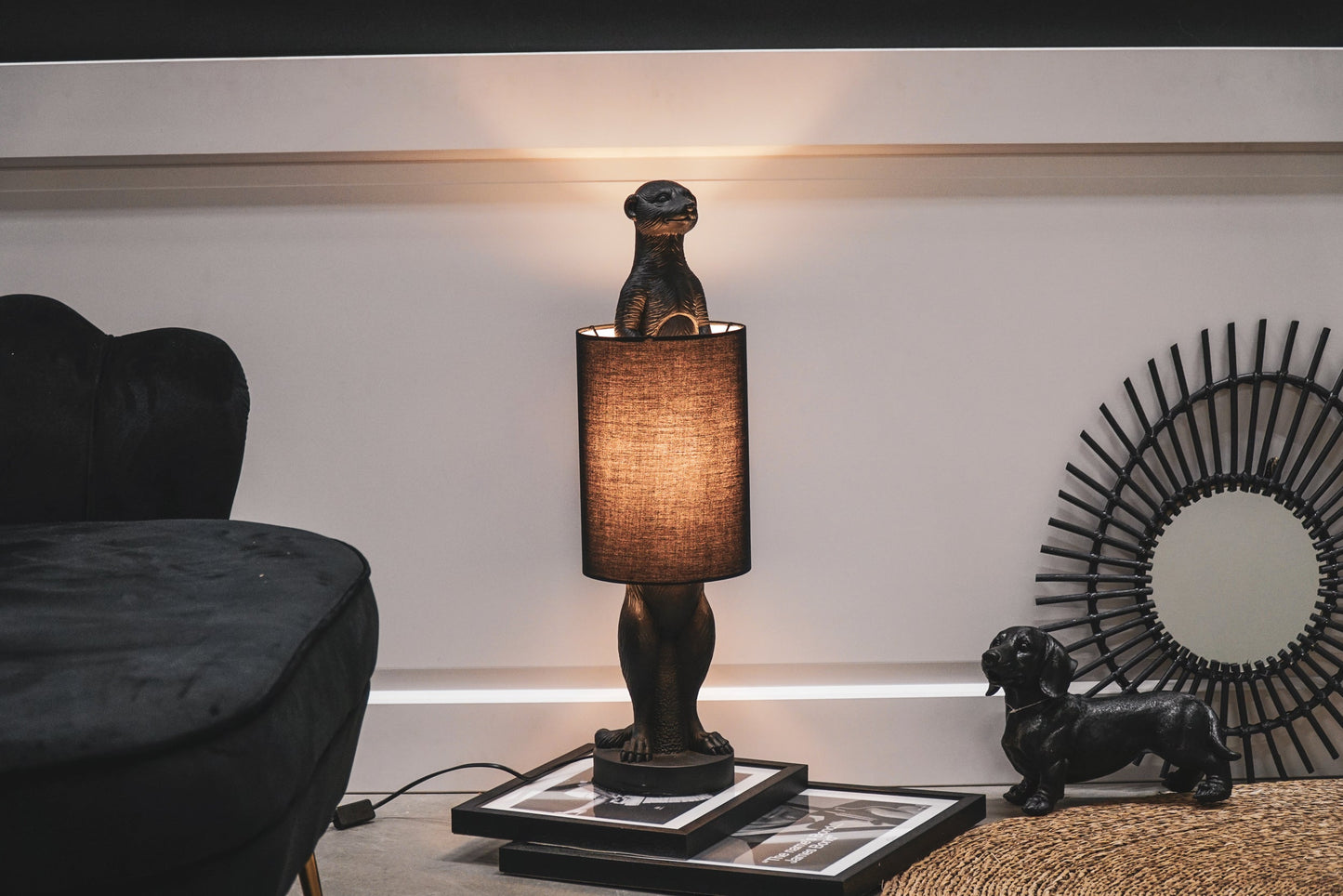 HV Stokstaartje Lamp - Zwart - 73x22 cm - incl. lampenkap