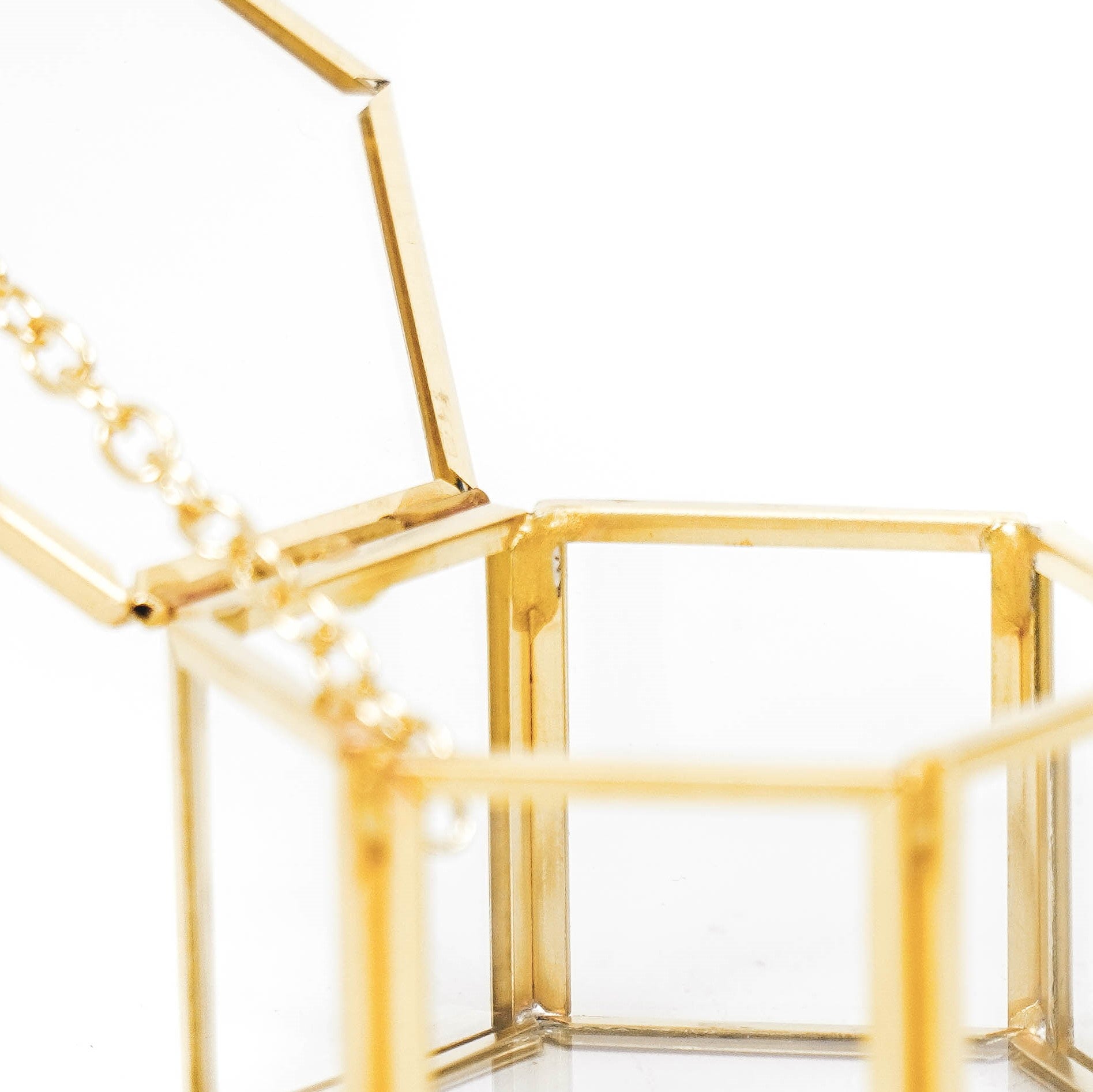 Opbergbakje -Doosje - Hexagon - Metaal/Glas - Goud - 6x5,5x3,5cm