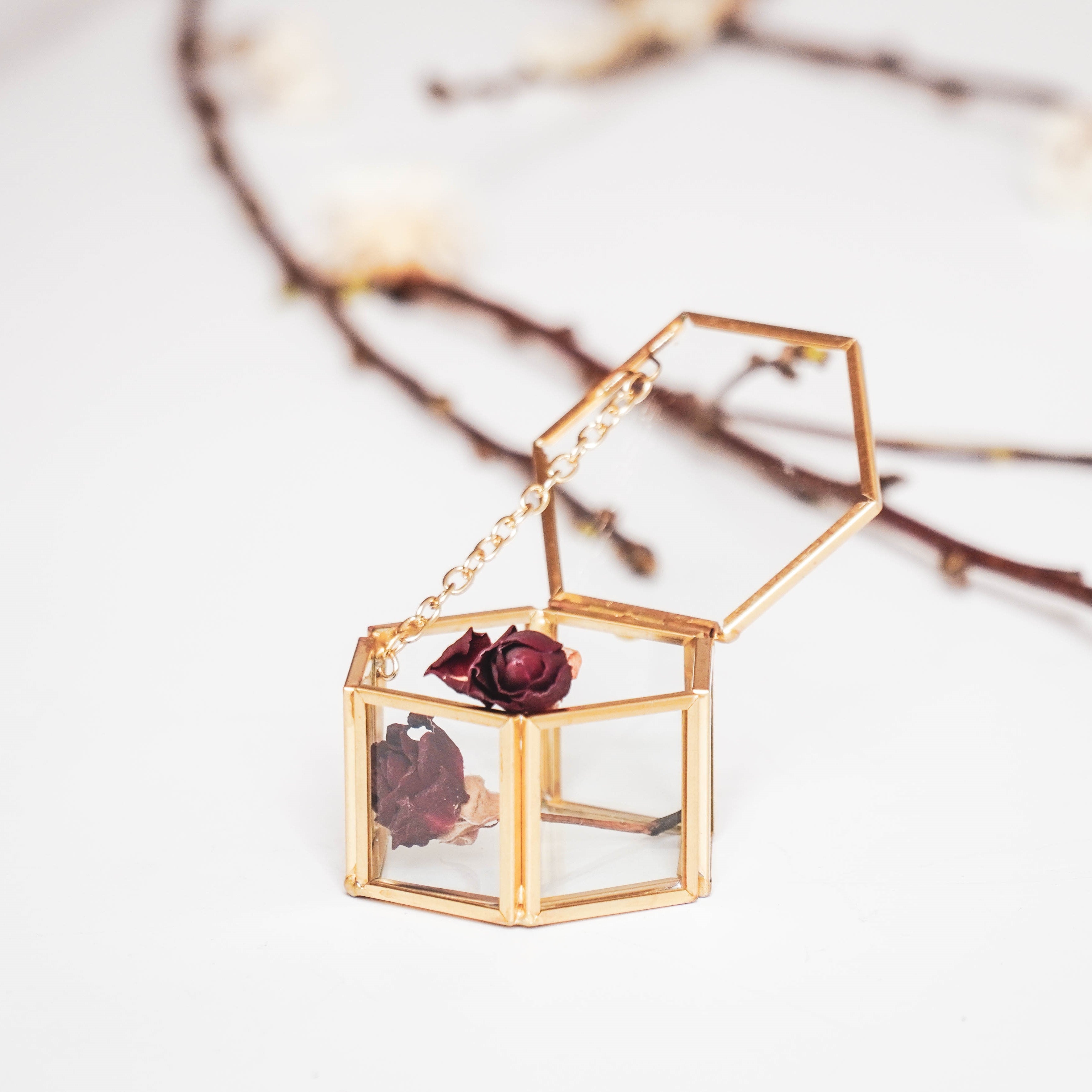 Opbergbakje -Doosje - Hexagon - Metaal/Glas - Goud - 6x5,5x3,5cm