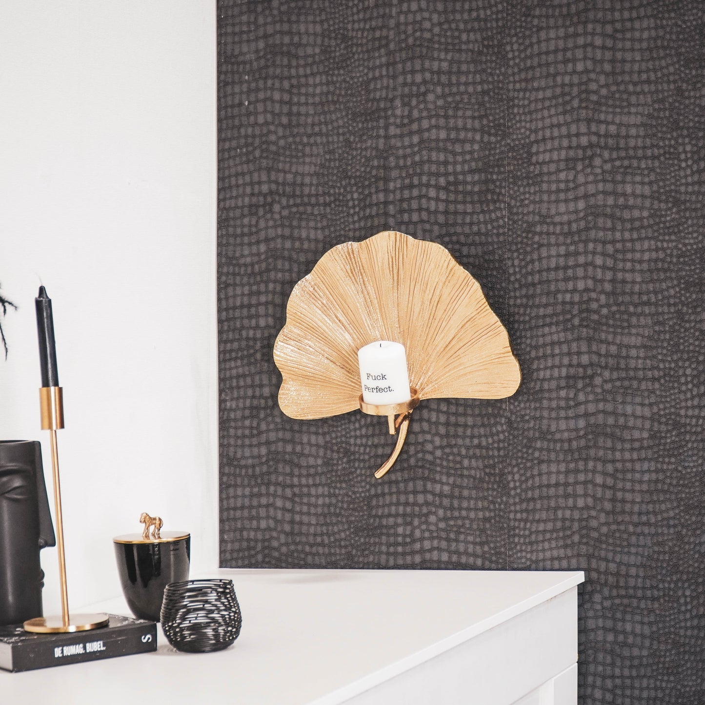 HV Gingko - Stompkaarshouder - Goud - 39x15 cm
