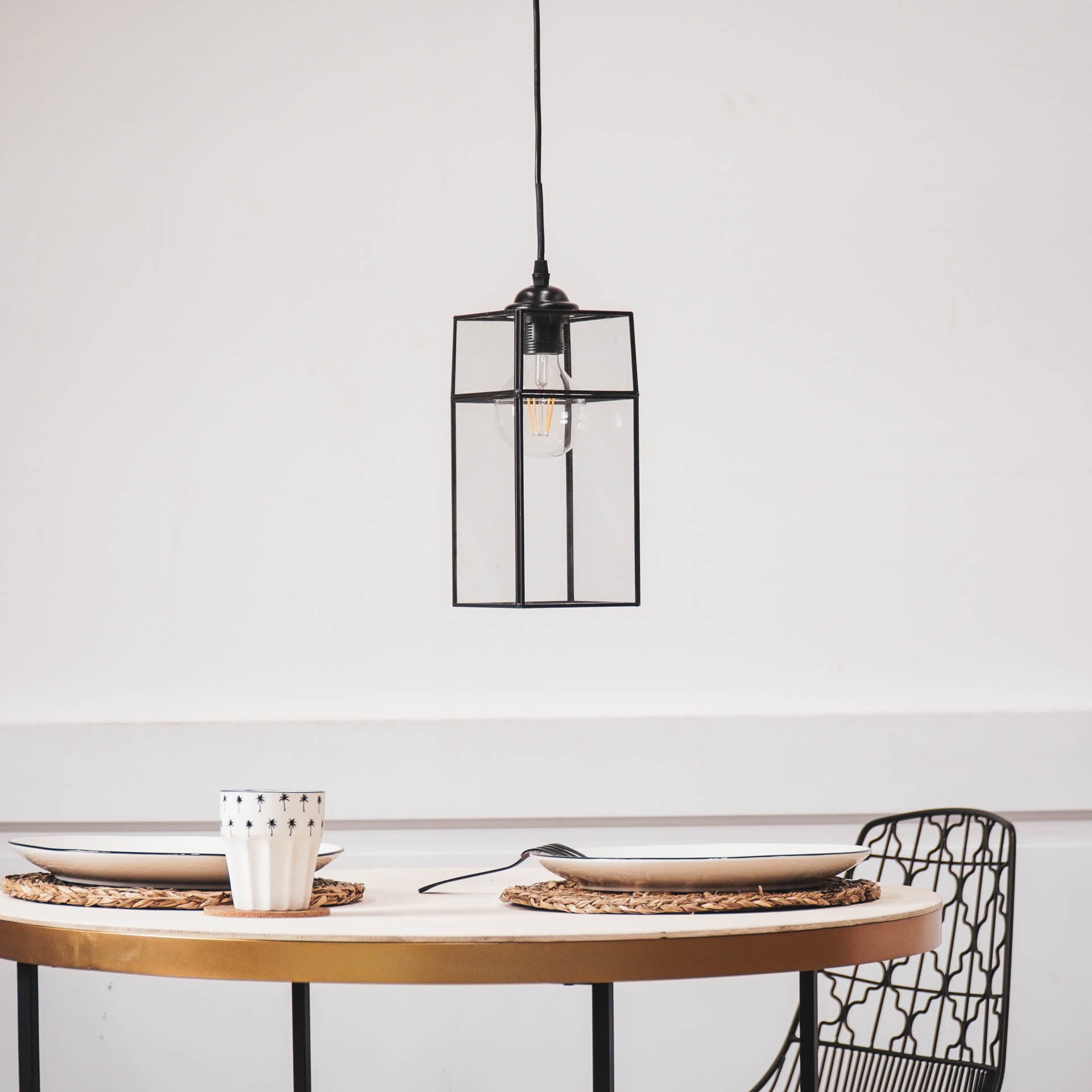 Hanglamp - Metaal/Glas - Zwart - 12x12x25cm