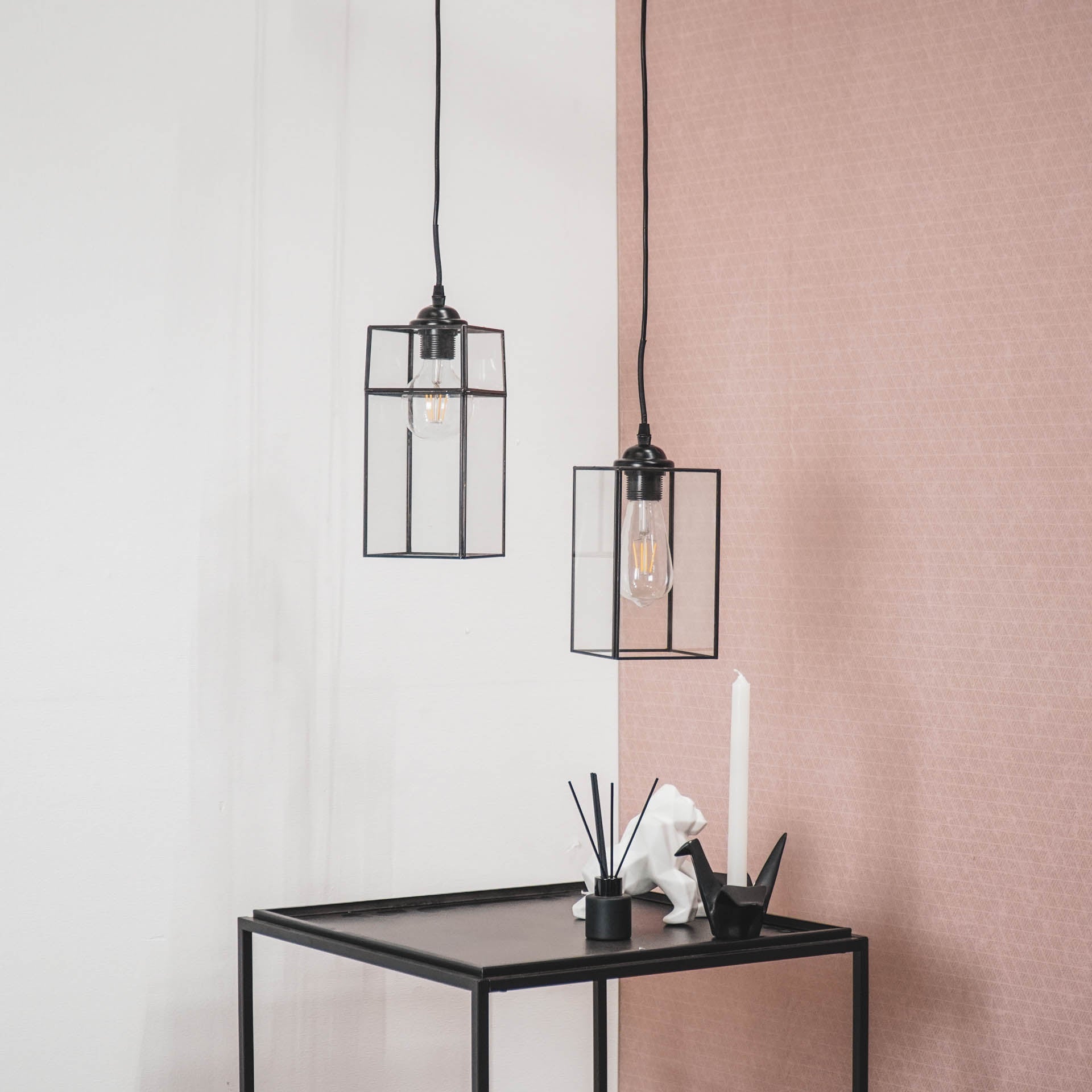 Hanglamp - Metaal/Glas - Zwart - 12x12x25cm