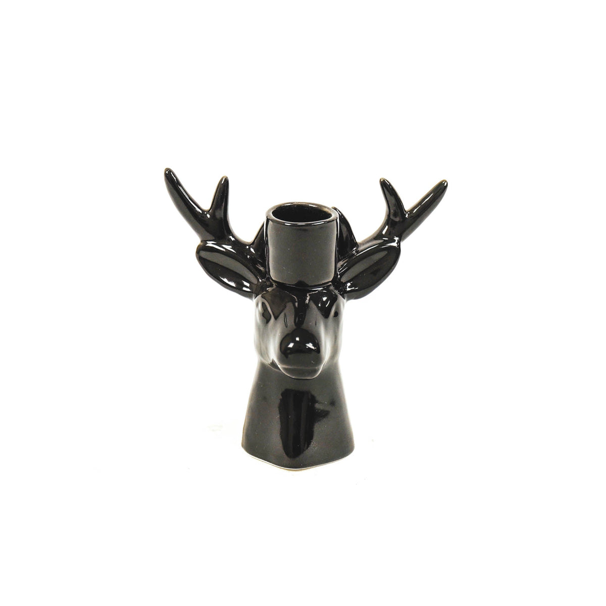 Kandelaar - Rendier - Keramiek - Zwart - 11x6x11cm
