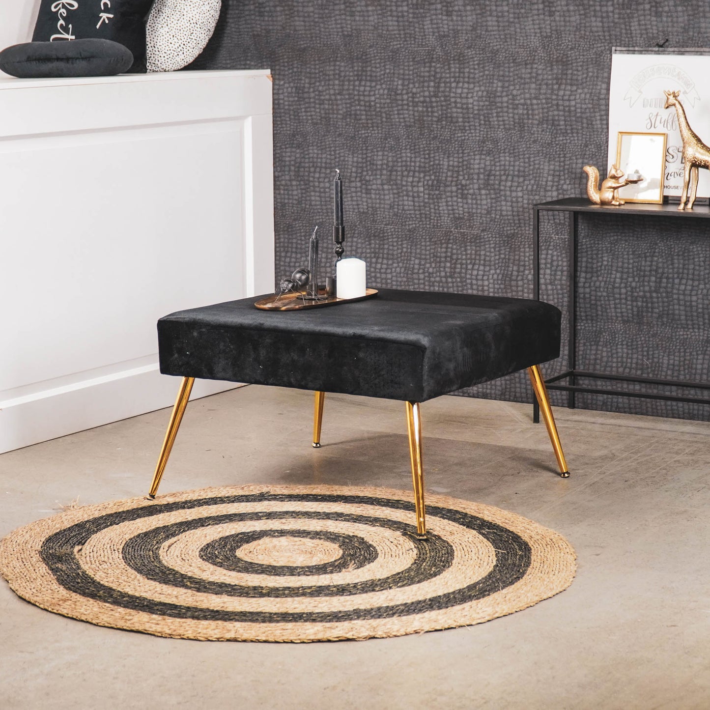 HV Hocker Poef - Zwart - 70x70x44cm