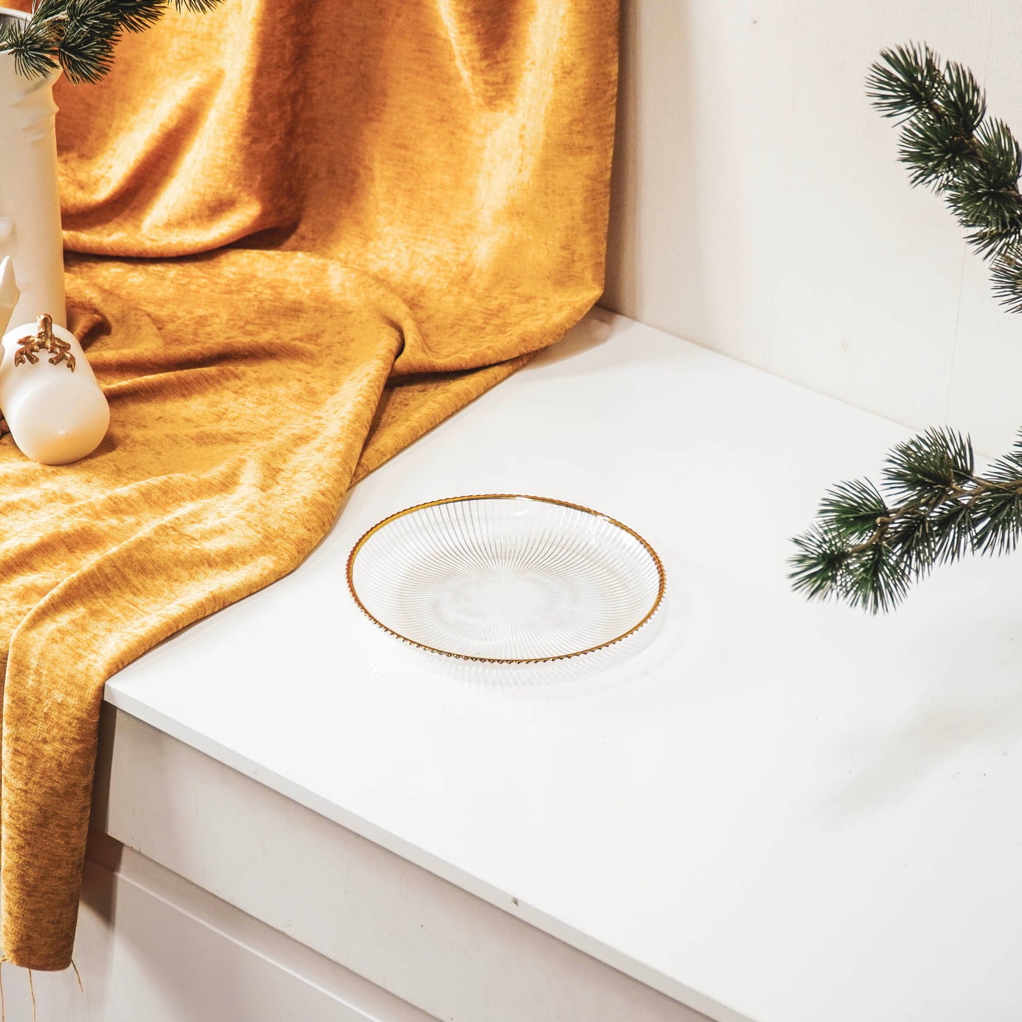 HV Glazen Bord - Helder/Goud - 20.5x2.5cm