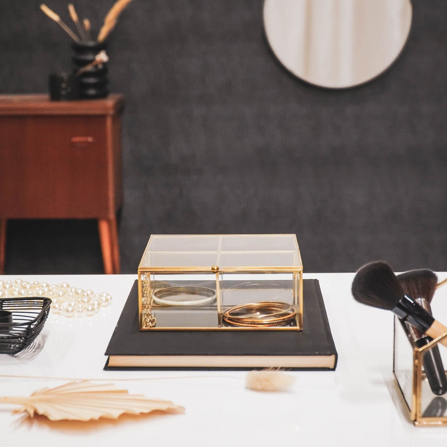 HV Glazen Box - Goud - 16x16x6,5cm