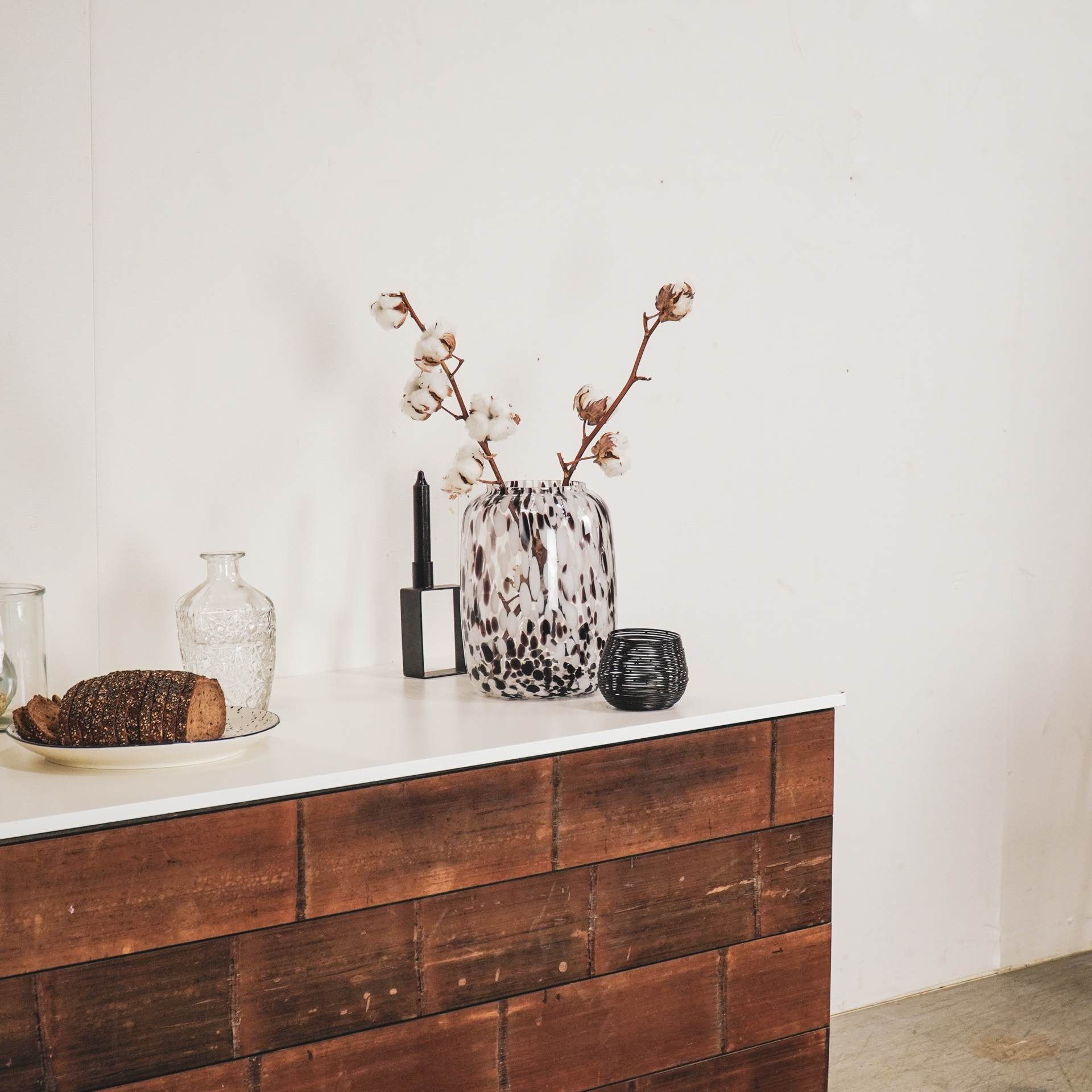 Vaas - Gevlekt - Glas - Wit/Zwart - 18x25cm