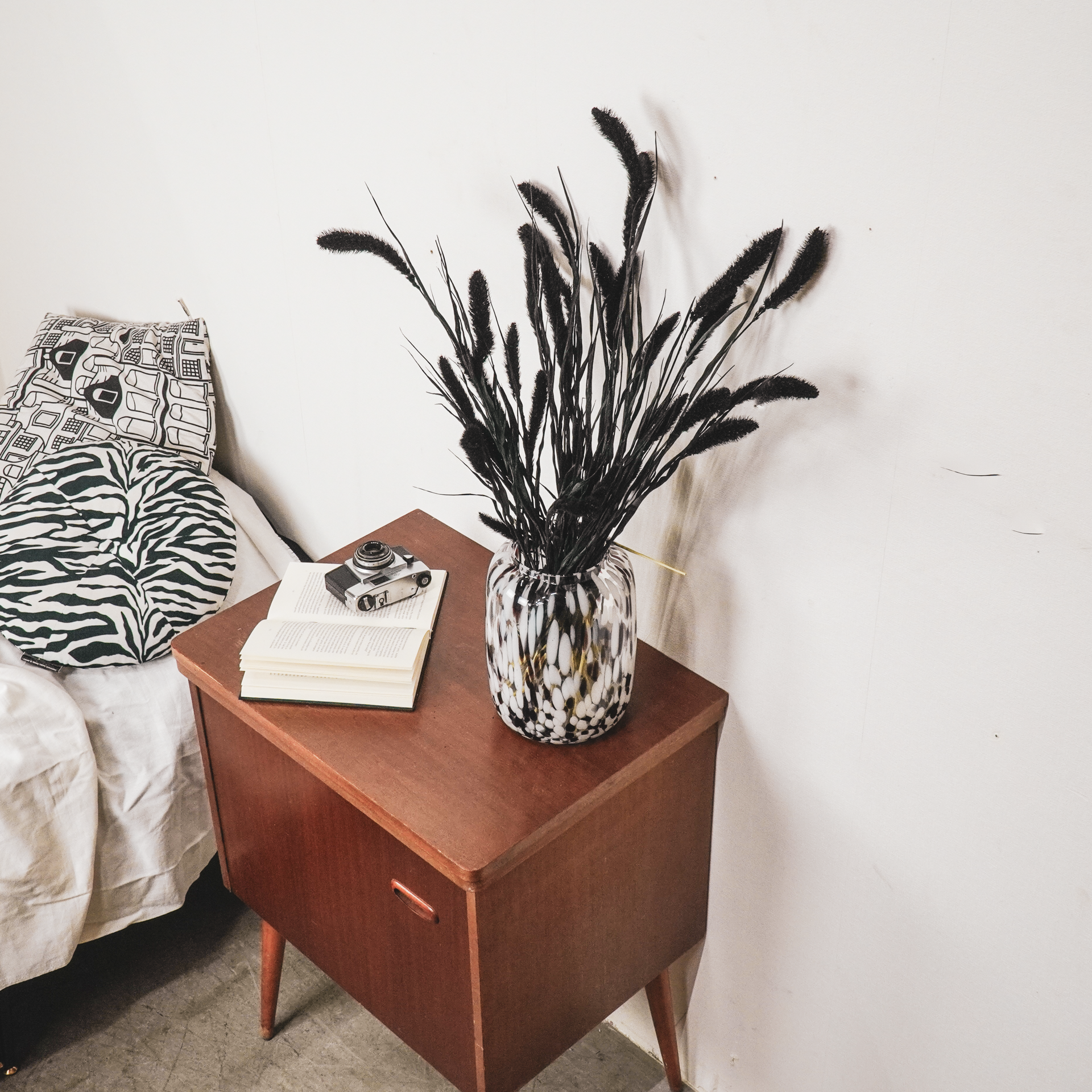 Vaas - Gevlekt - Glas - Wit/Zwart - 18x25cm