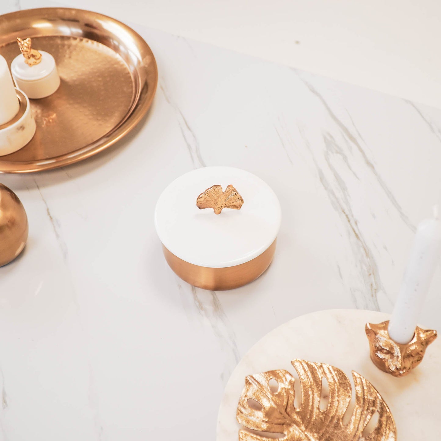 HV Ginko Box - Goud/Wit - 14x10cm