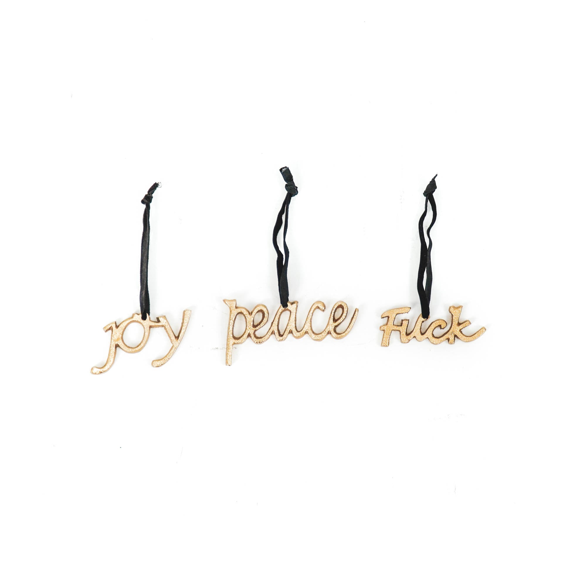 Ornament - Kersthangers - Teksten - Set van 3 - Goud