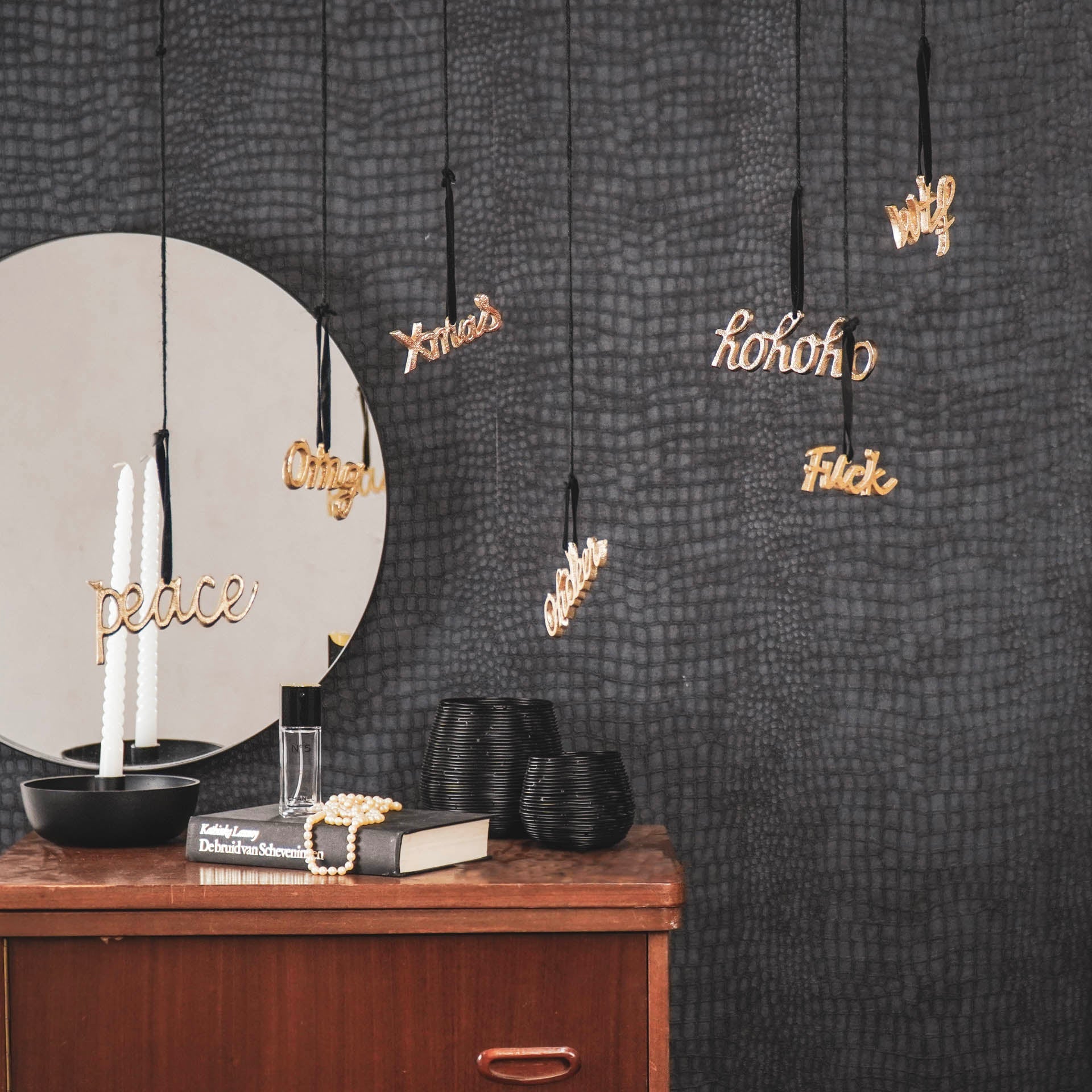 Ornament - Kersthangers - Teksten - Set van 3 - Goud