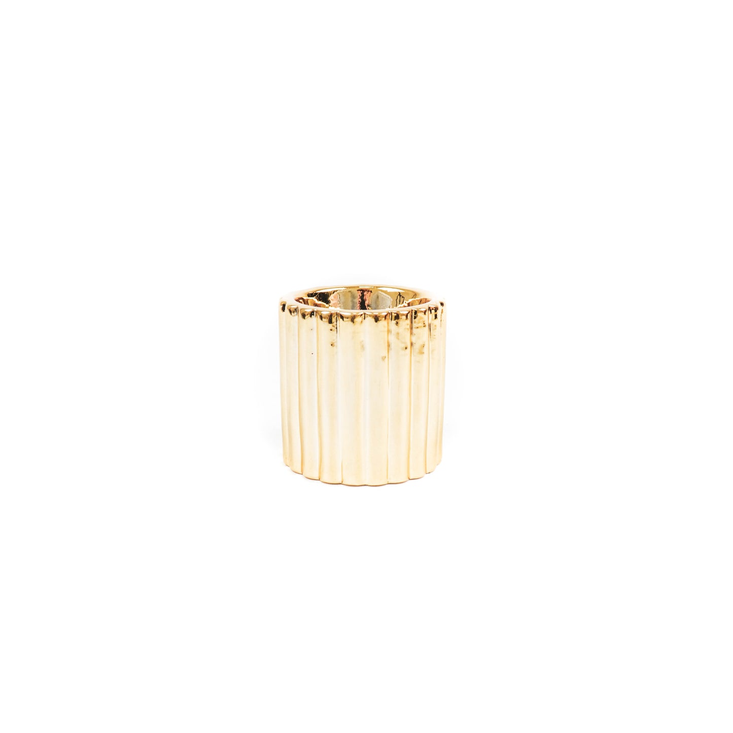 HV Diagonaal Ribbel waxinelichthouder Cilinder - 6,5x6,5x6 cm - Goud