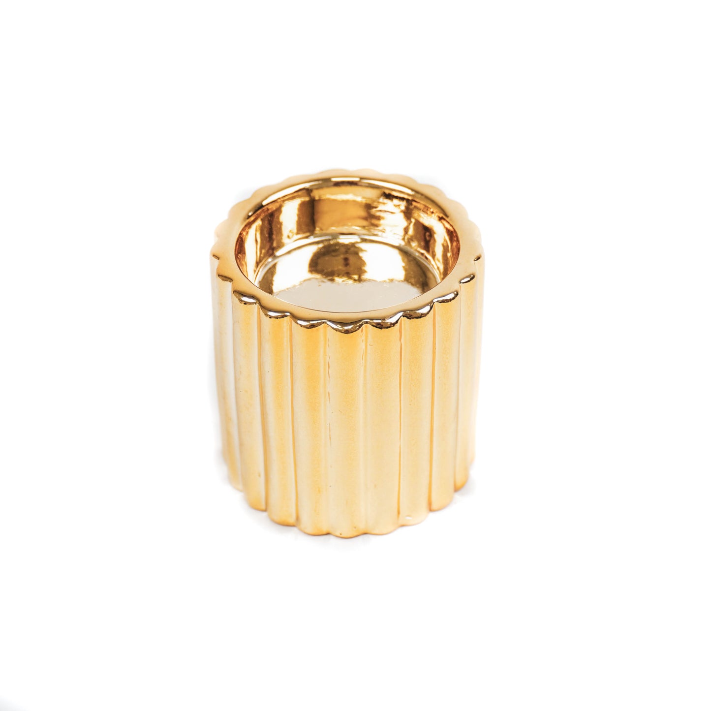 HV Diagonaal Ribbel waxinelichthouder Cilinder - 6,5x6,5x6 cm - Goud