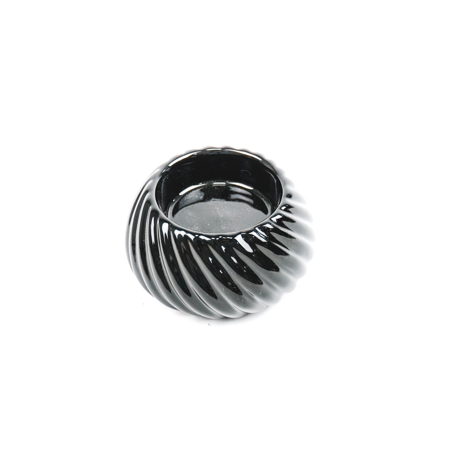 HV Geribbelde waxinelichthouder - 8x8x4,5cm - Zwart