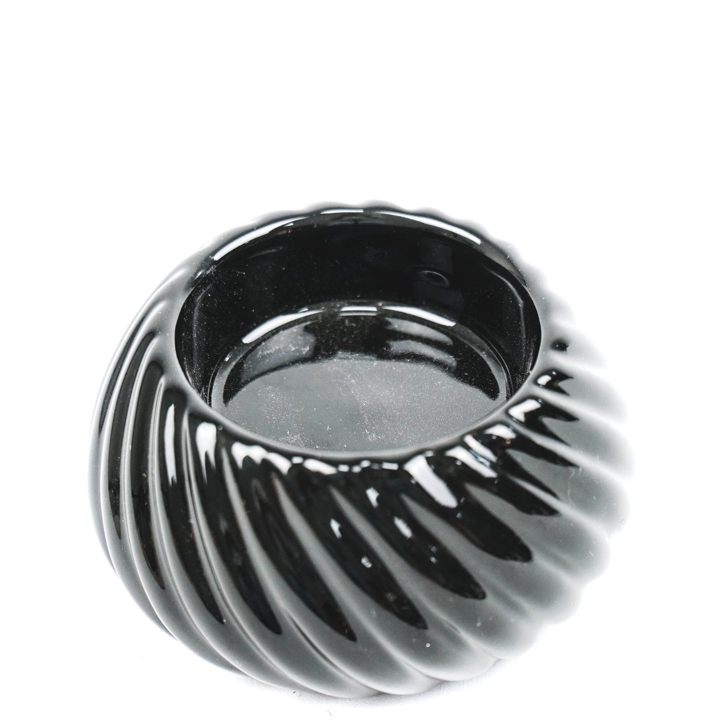 HV Geribbelde waxinelichthouder - 8x8x4,5cm - Zwart
