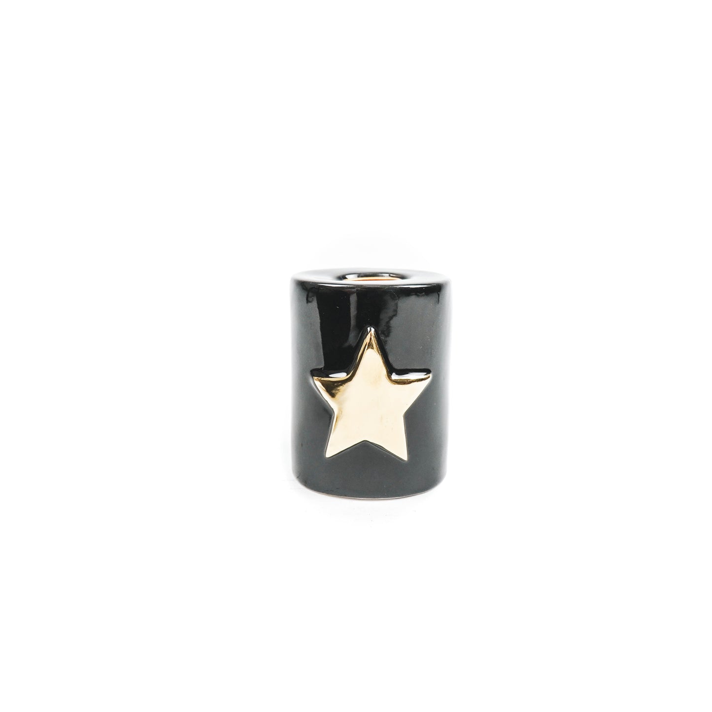 HV Ster Cilinder Kandelaar - Zwart/ Goud - 6x6x8cm