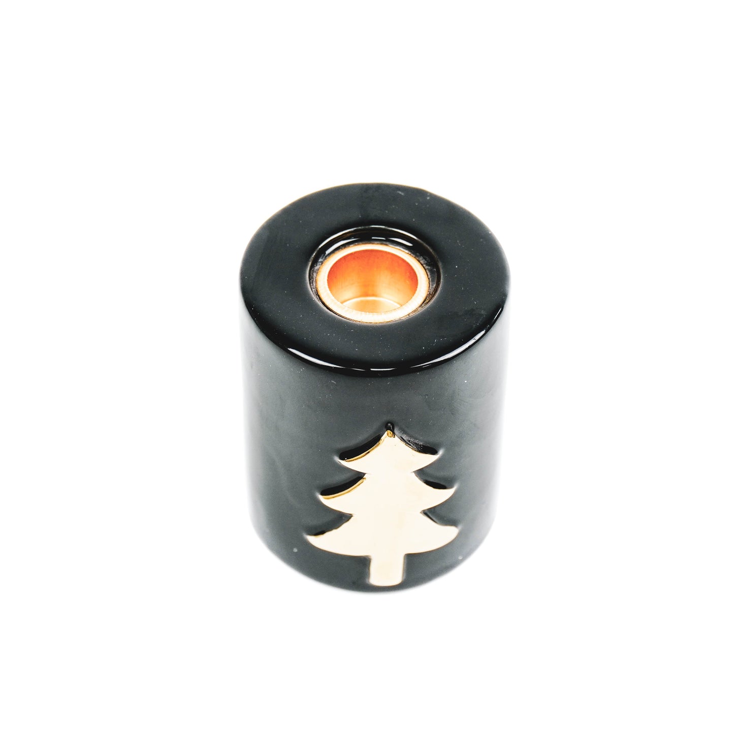 HV Kerstboom Cilinder Kandelaar - Zwart/ Goud -6x6x8cm