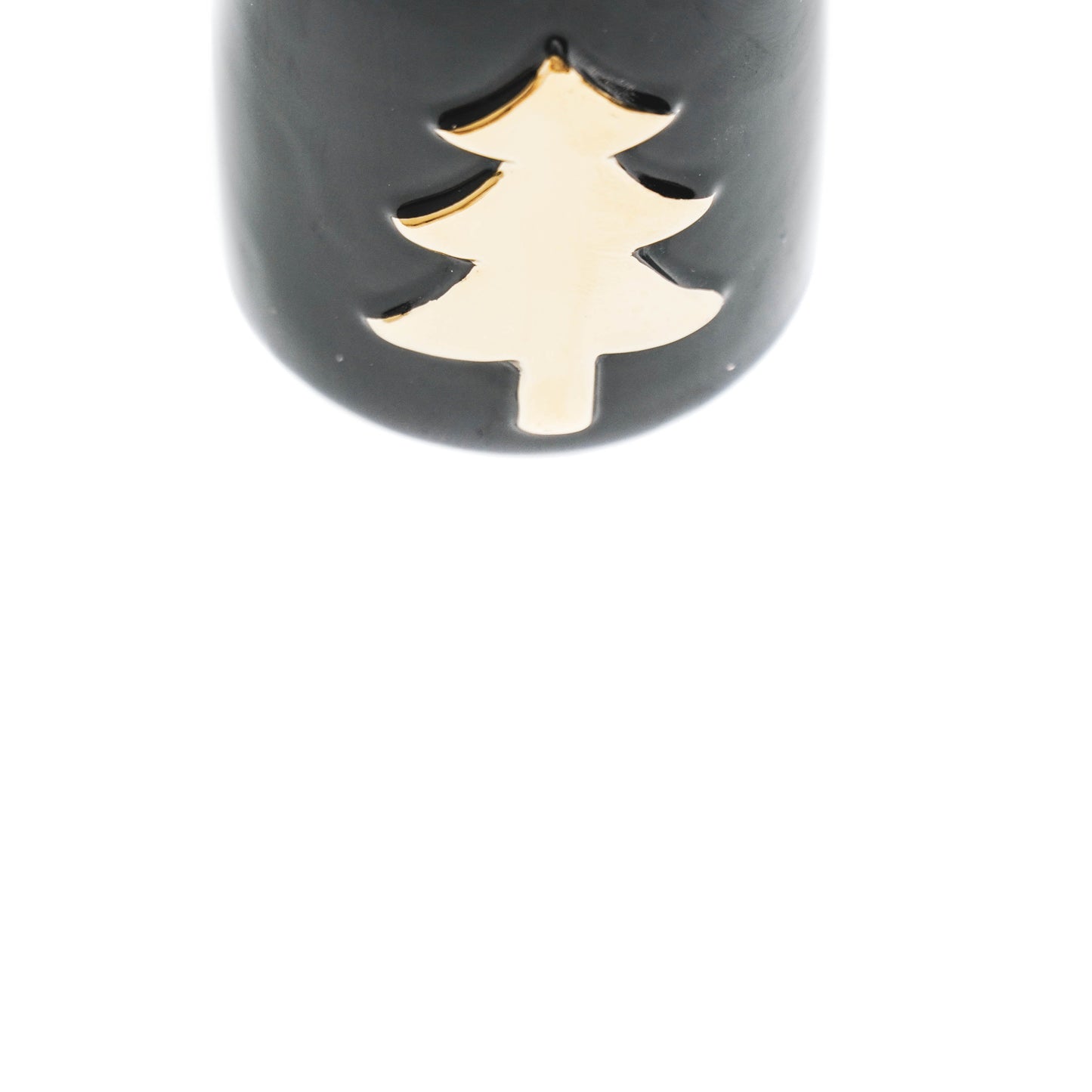 HV Kerstboom Cilinder Kandelaar - Zwart/ Goud -6x6x8cm