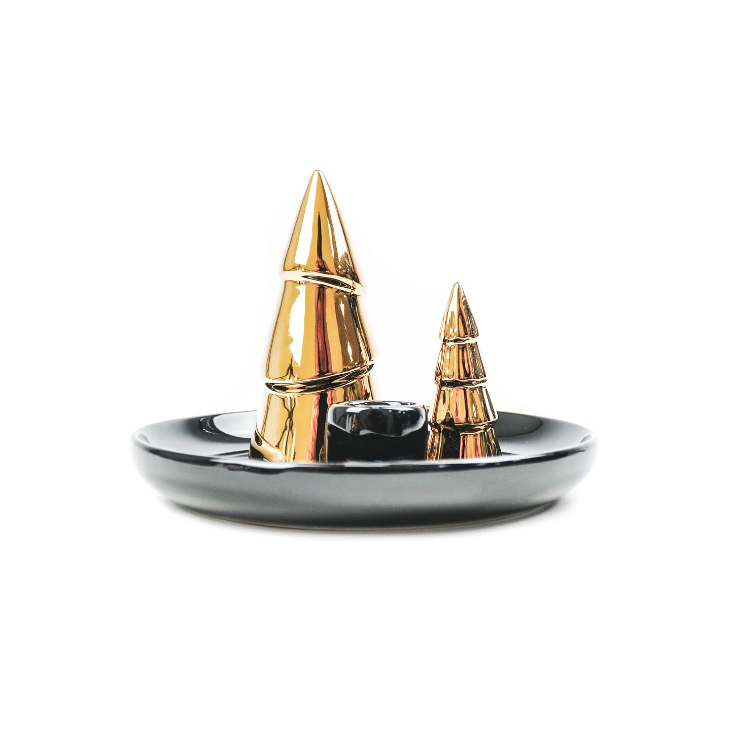 HV Kerstbomen Kandelaar - Zwart/Goud - 15x15x11cm