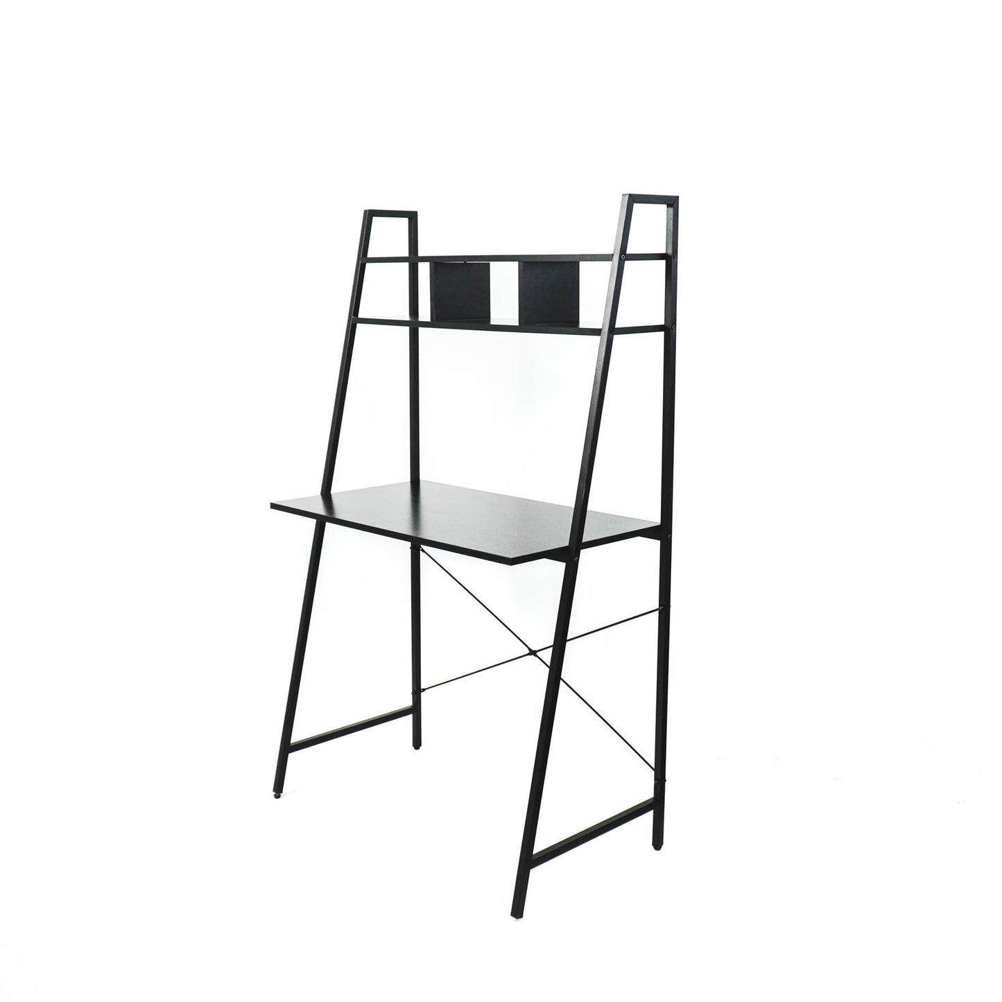 bureau van zwart staal met planken