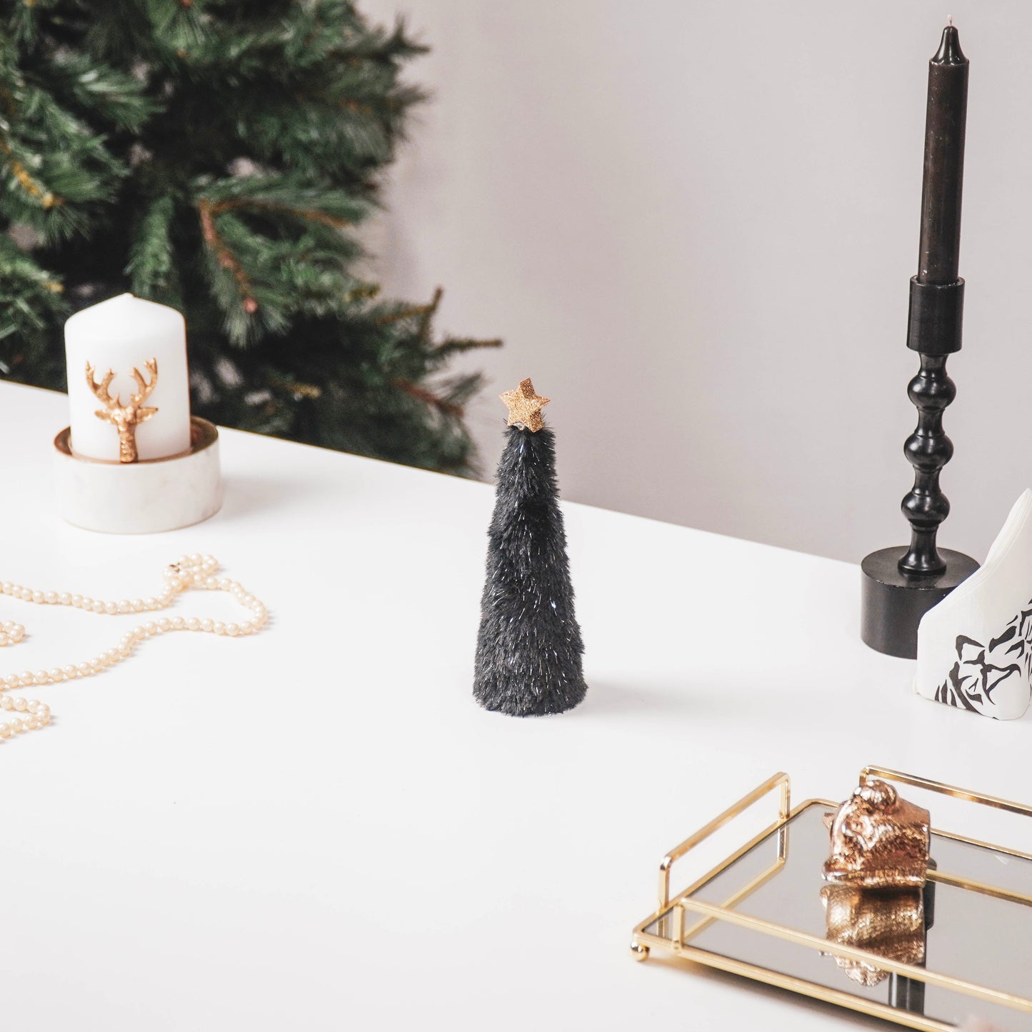 HV Fuzzy Kerstboom Zwart -4.5x4.5x17.5cm