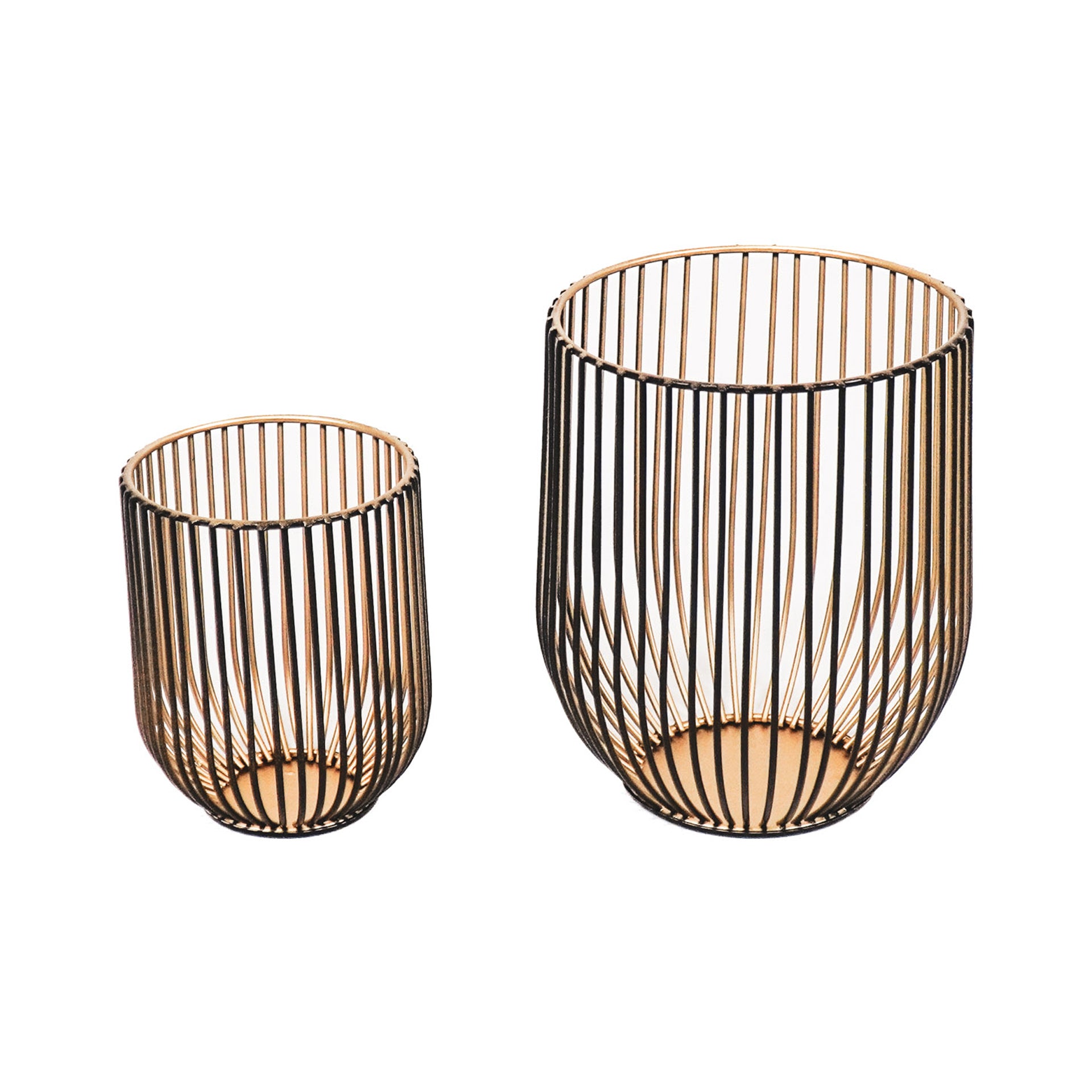 Kaarshouders - Metalen - Set van 2 - Zwart/Goud - 13x13x16cm & 9x9x11cm