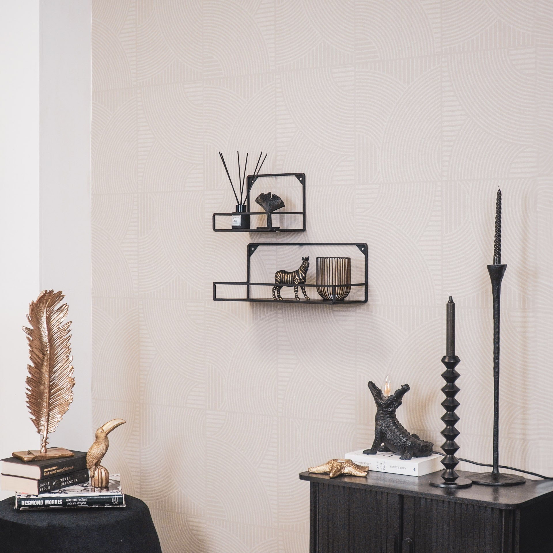 Wandplanken - Metaal - Zwart -  Set van 2 - 20x16 en 40x16cm