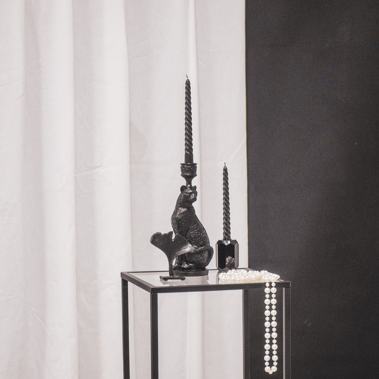 HV Luipaard kandelaar - Zwart - 10x10x26 cm