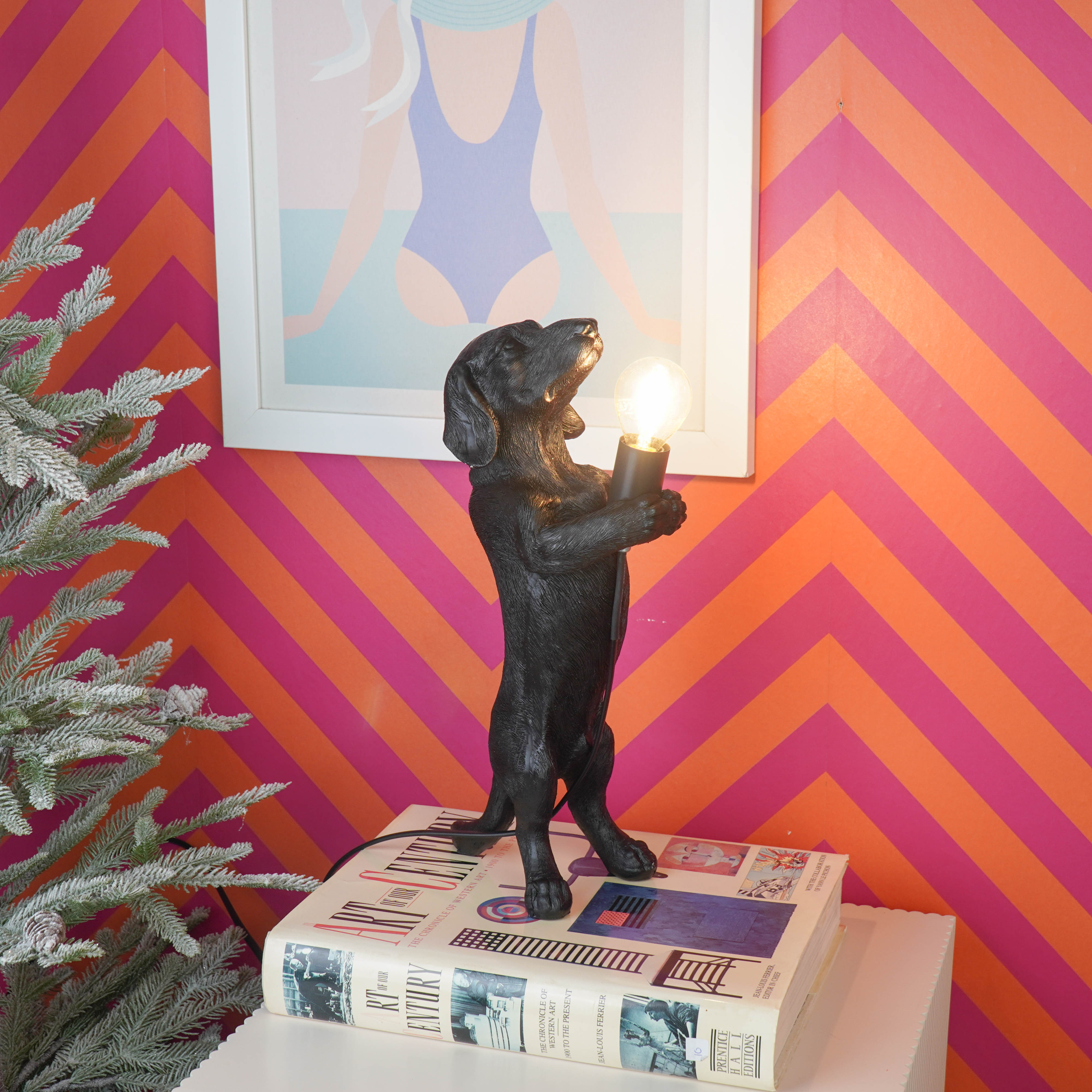 Lampen - Teckel Tafellamp - Polyresin - Zwart - E14 - 10x15x38cm