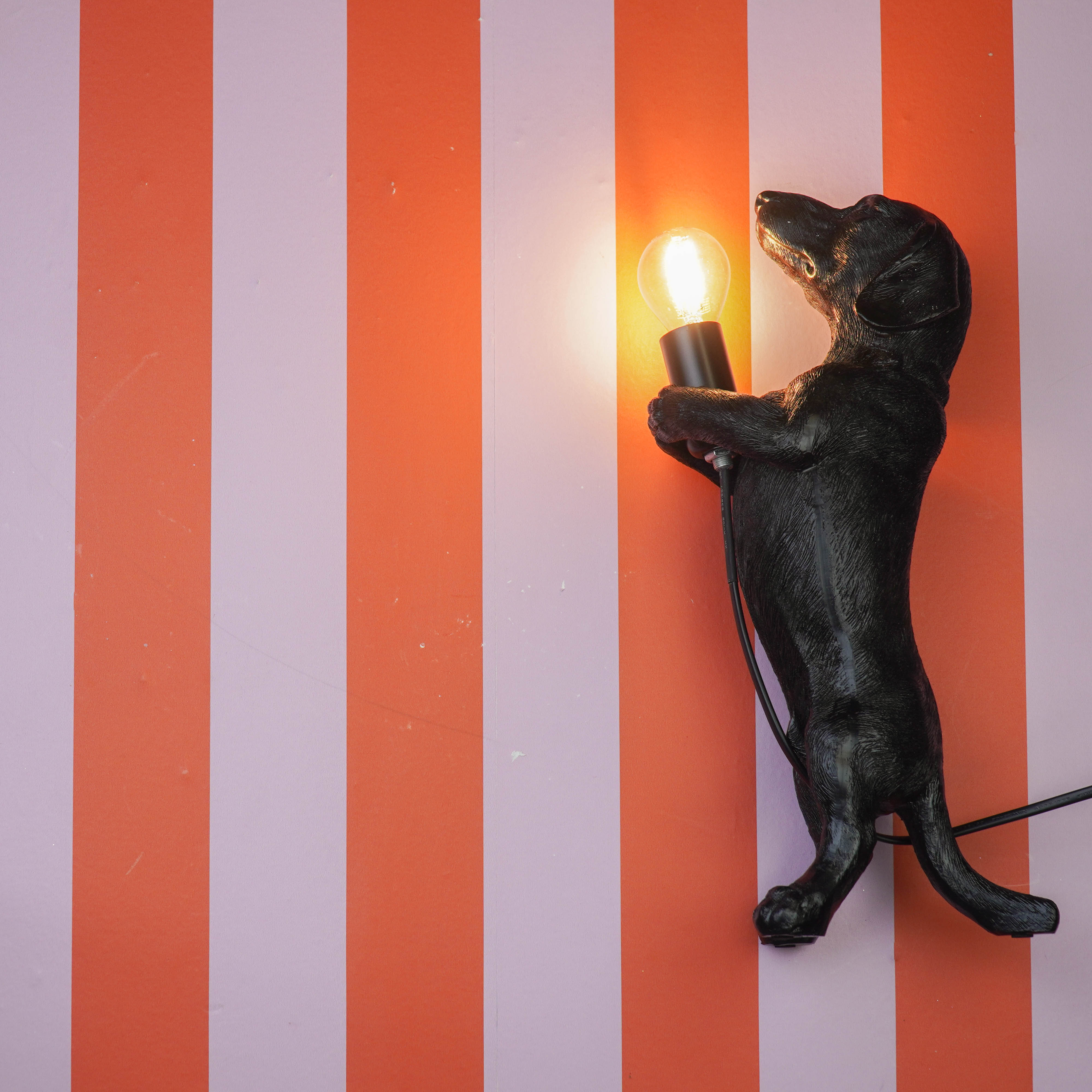 Lampen - Teckel Tafellamp - Polyresin - Zwart - E14 - 10x15x38cm