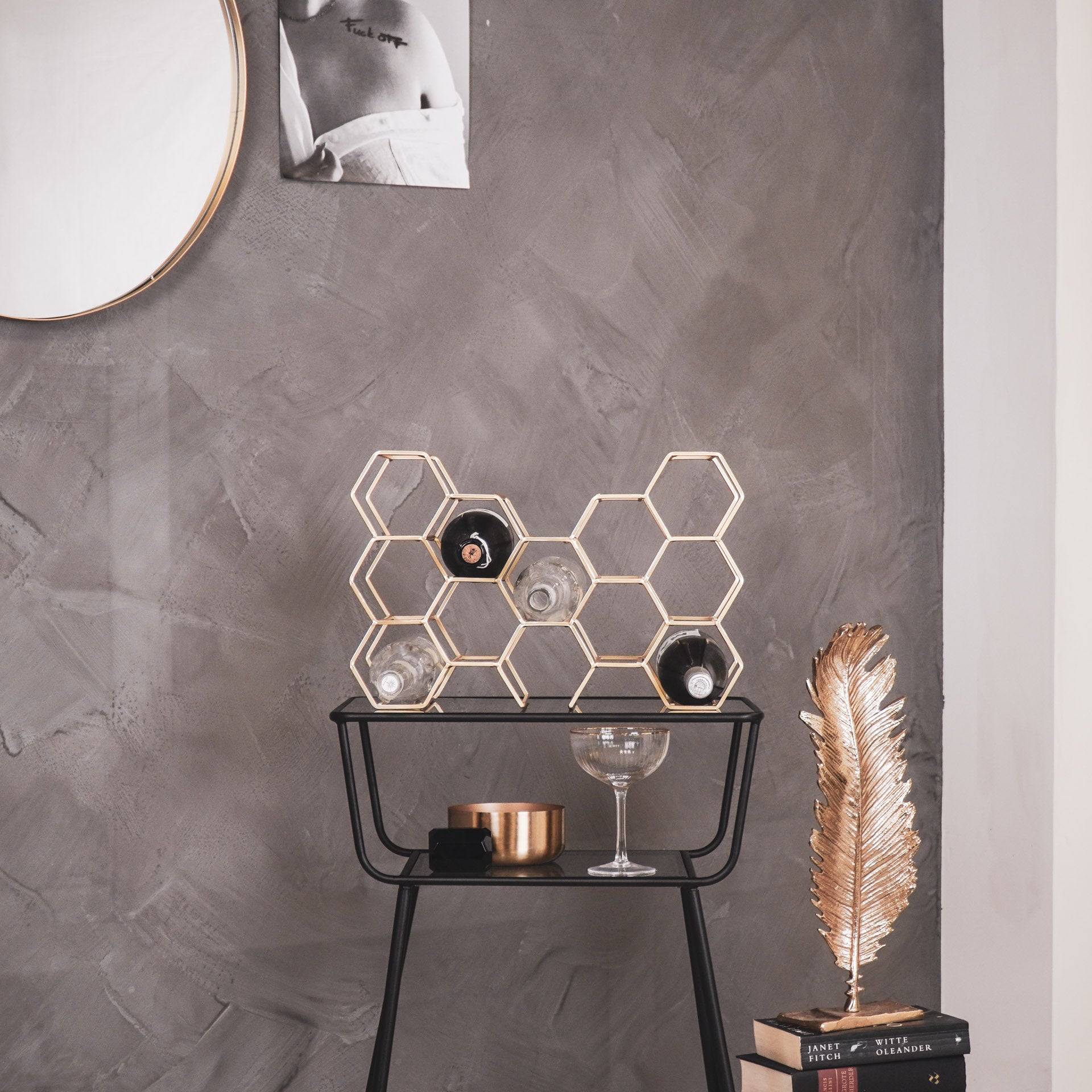 Wijnrek - Metaal - Goud - 44,5x15,5x29cm