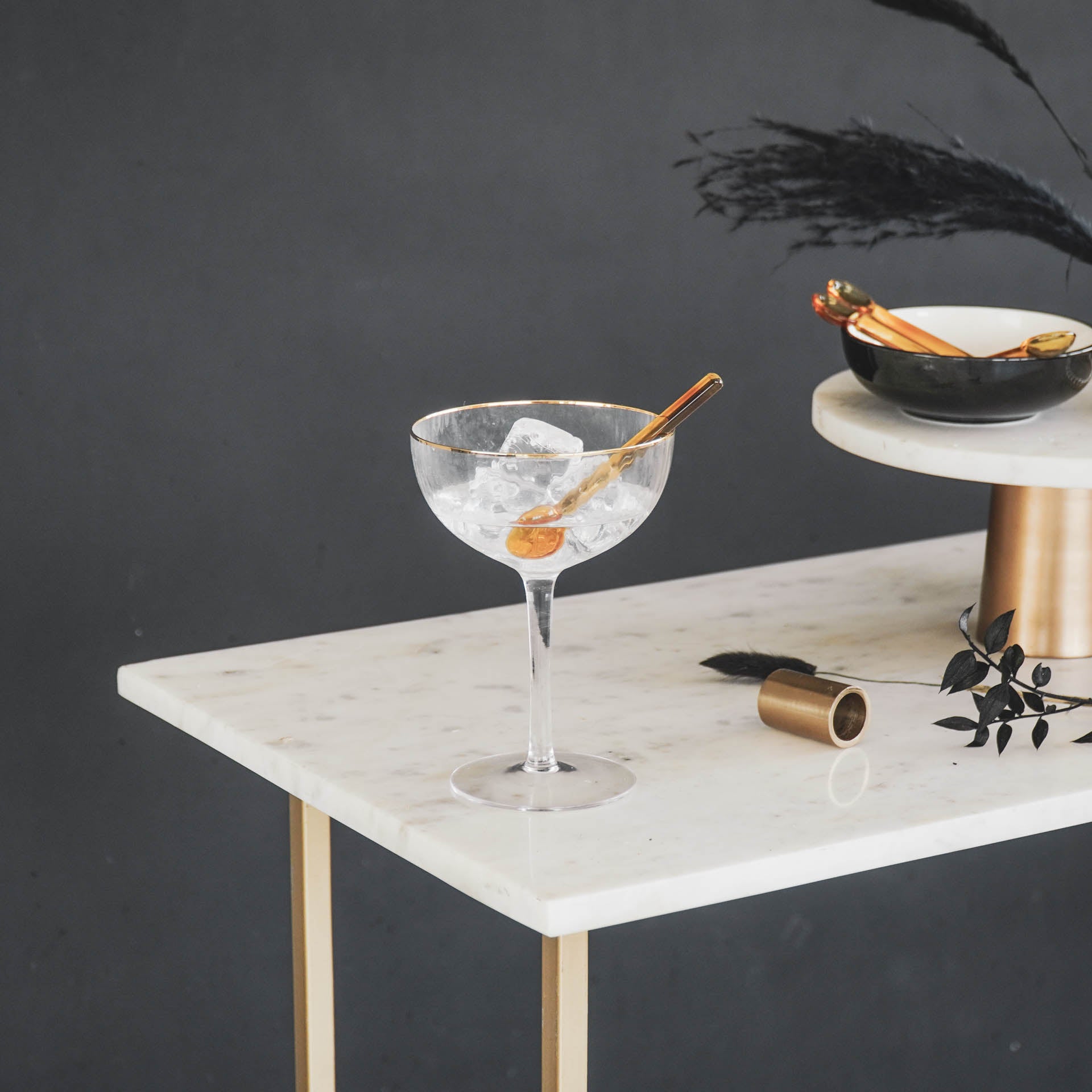 Cocktailglazen - Helder/Goud -  Set van 2 - 11x11x15 cm