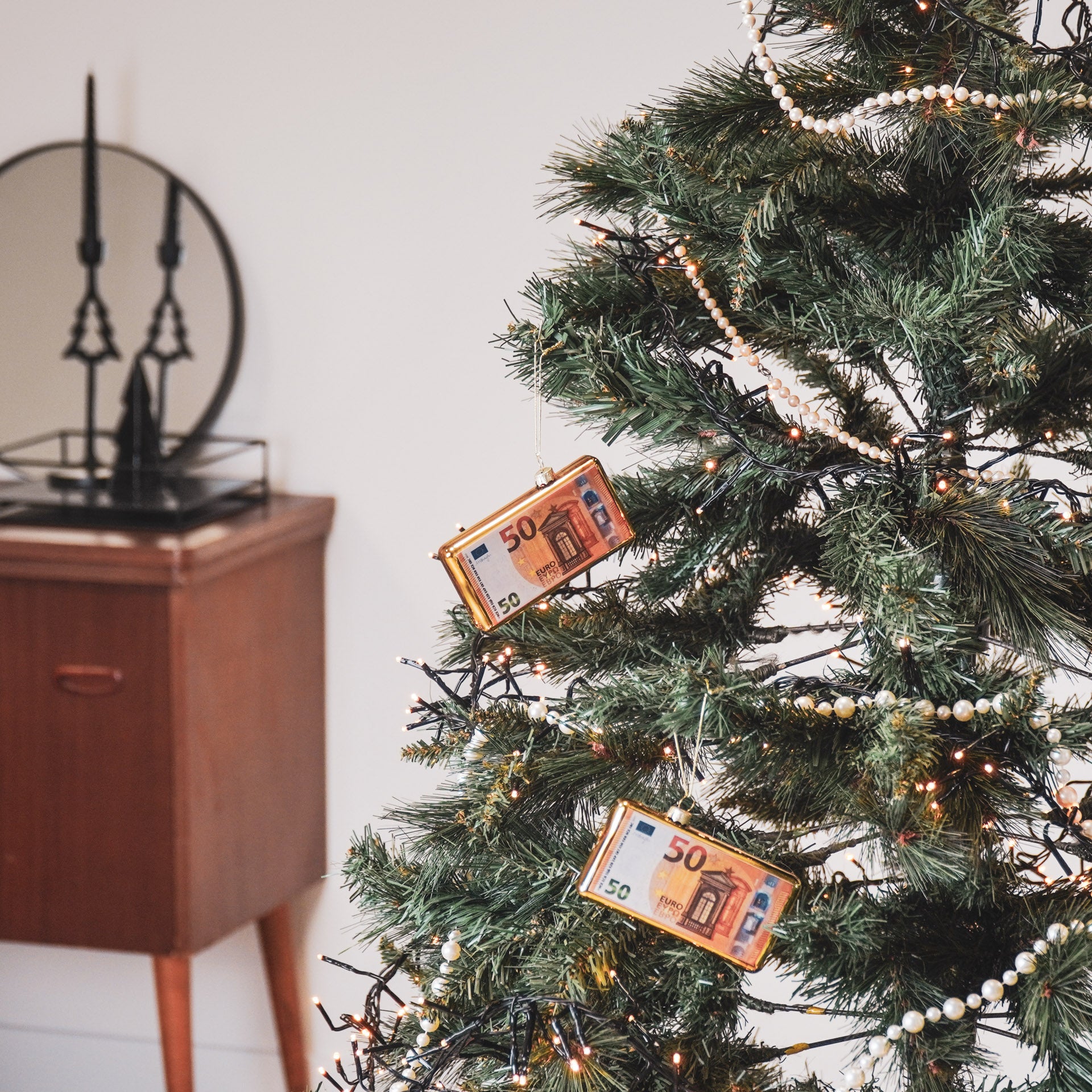 Kerstversiering - Kersthanger - 50 euro Biljet - Glas - 11,5x2x6,5cm