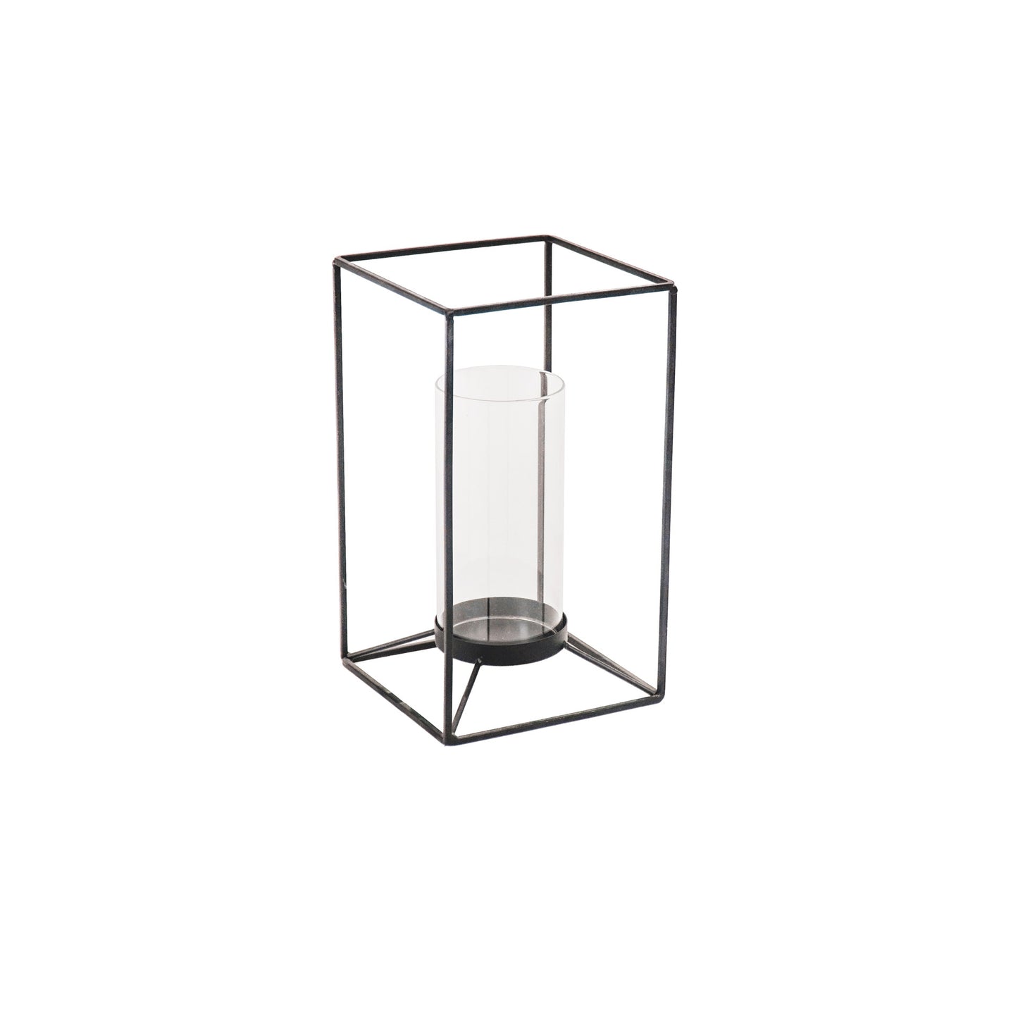 Housevitamin Windlicht Metaal/Glas - Zwart - 14,5x14,5x25cm