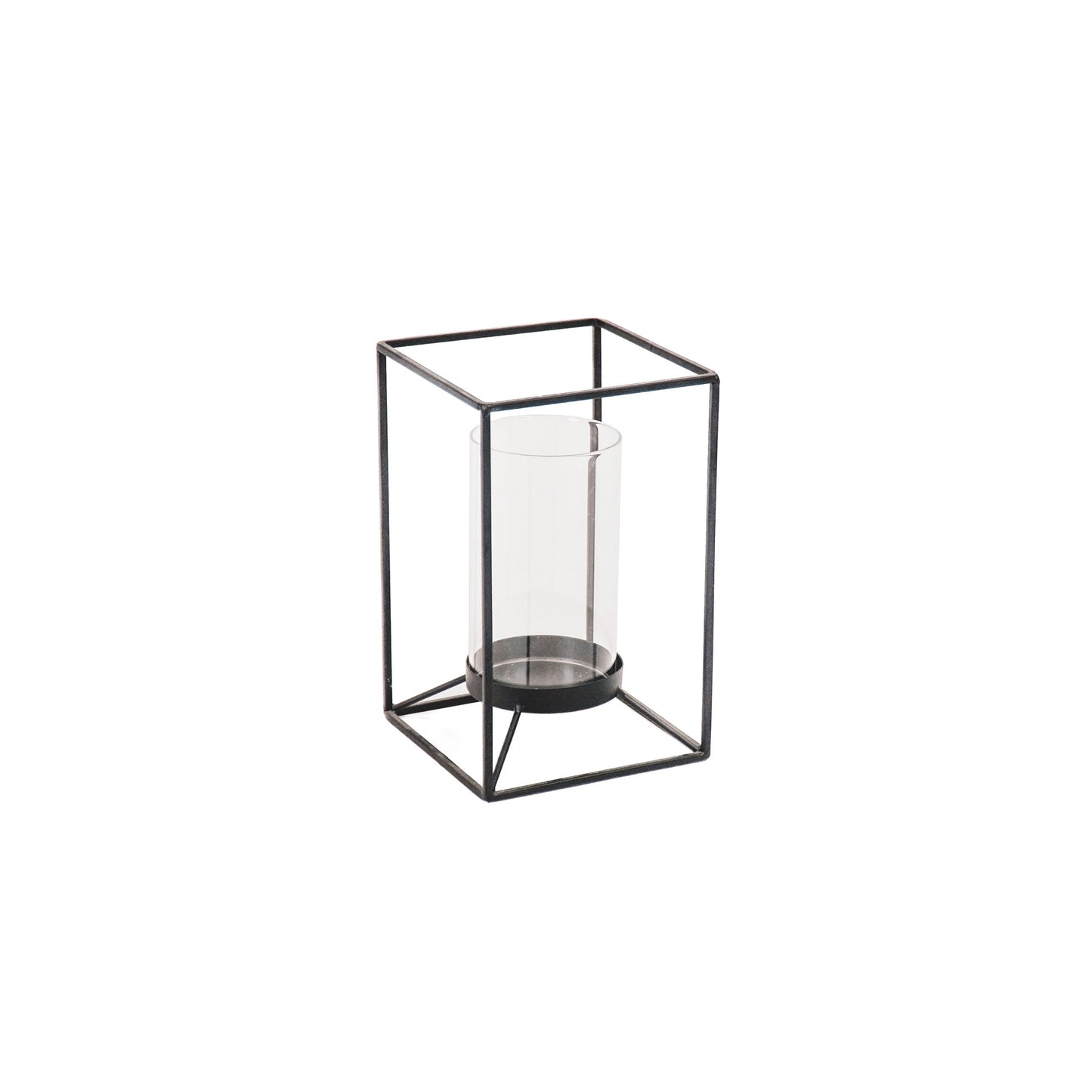 Housevitamin Windlicht Metaal/Glas - Zwart - 12,5x12,5x20cm