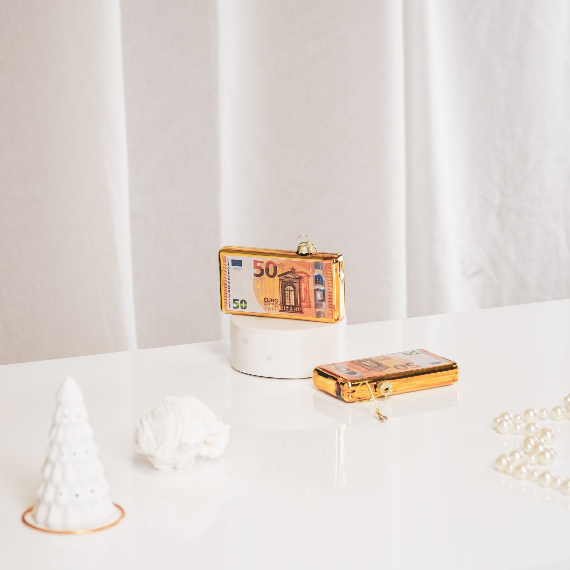 Kerstversiering - Kersthanger - 50 euro Biljet - Glas - 11,5x2x6,5cm