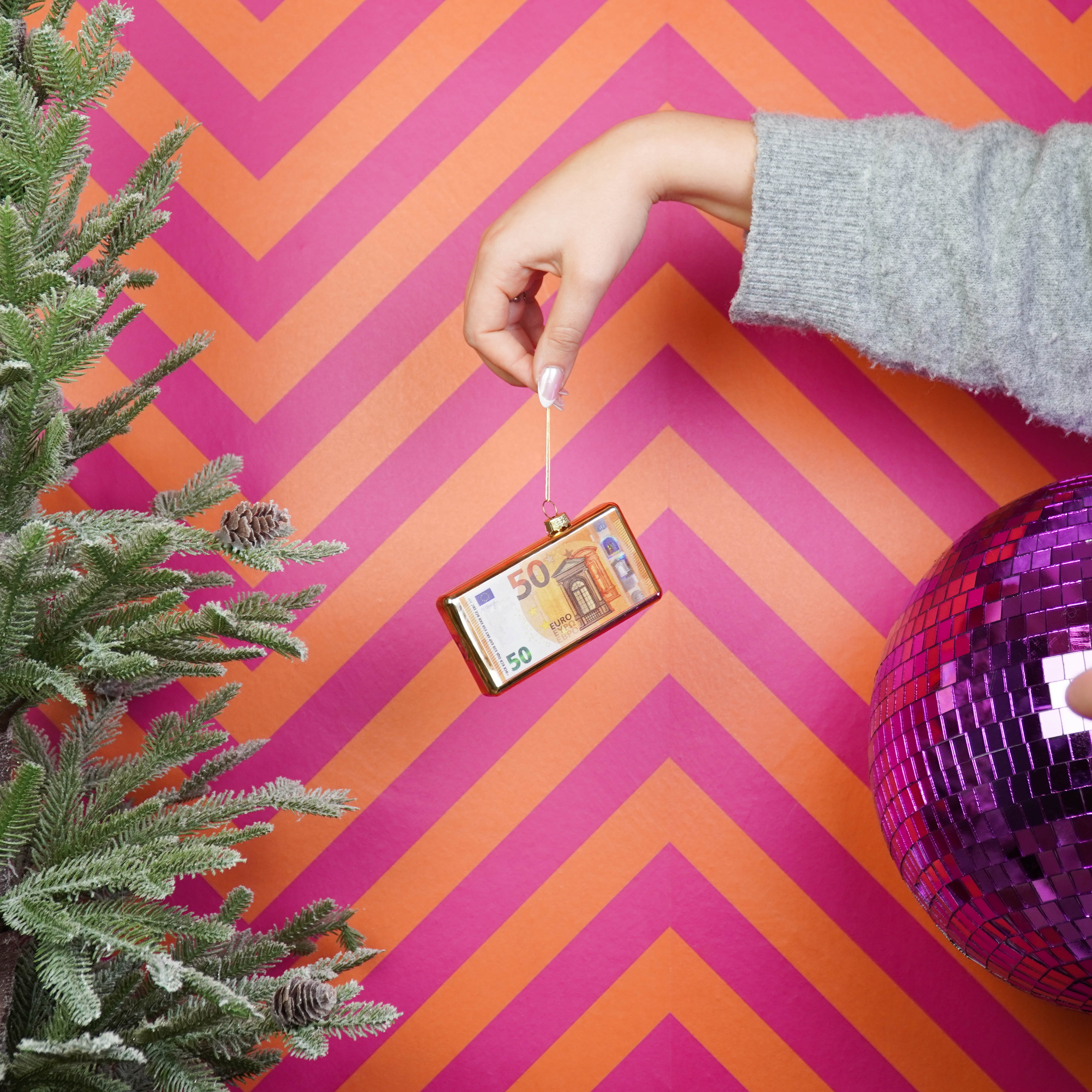 Kerstversiering - Kersthanger - 50 euro Biljet - Glas - 11,5x2x6,5cm