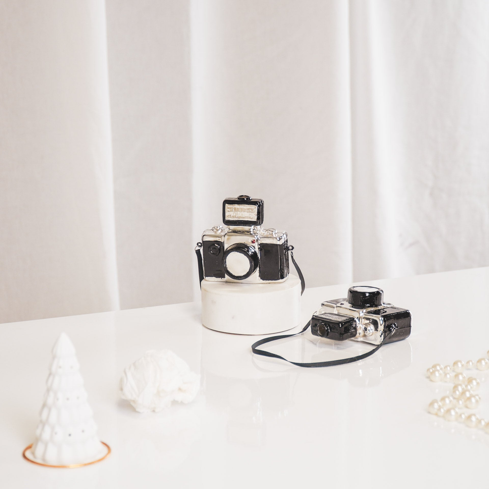 Kerstversiering - Kersthanger - Camera - Glas - Zilver - 9,5x5x9cm