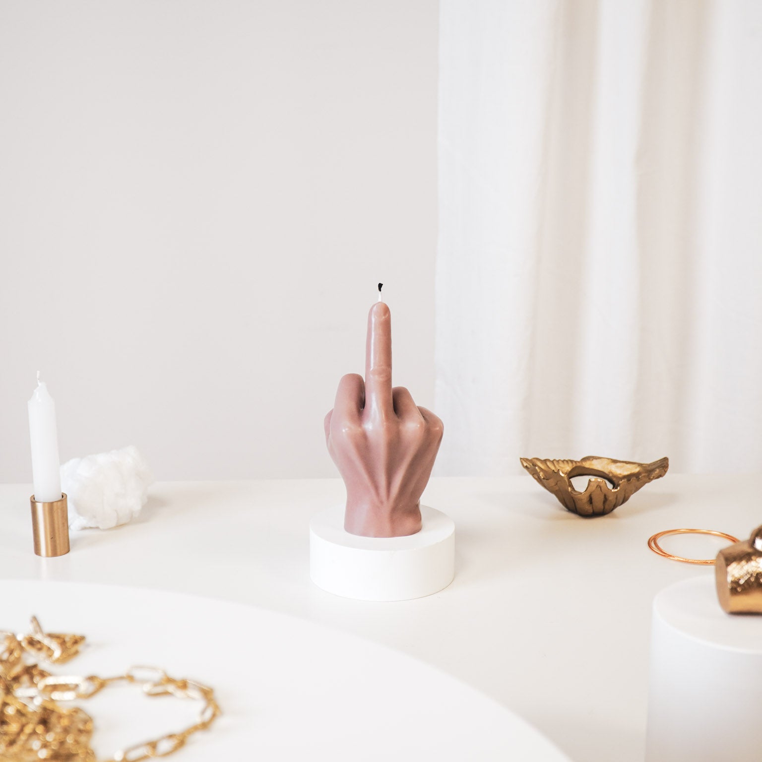 Kaars - Middelvinger - Wax - Taupe - 310 gram - 10x9x17cm