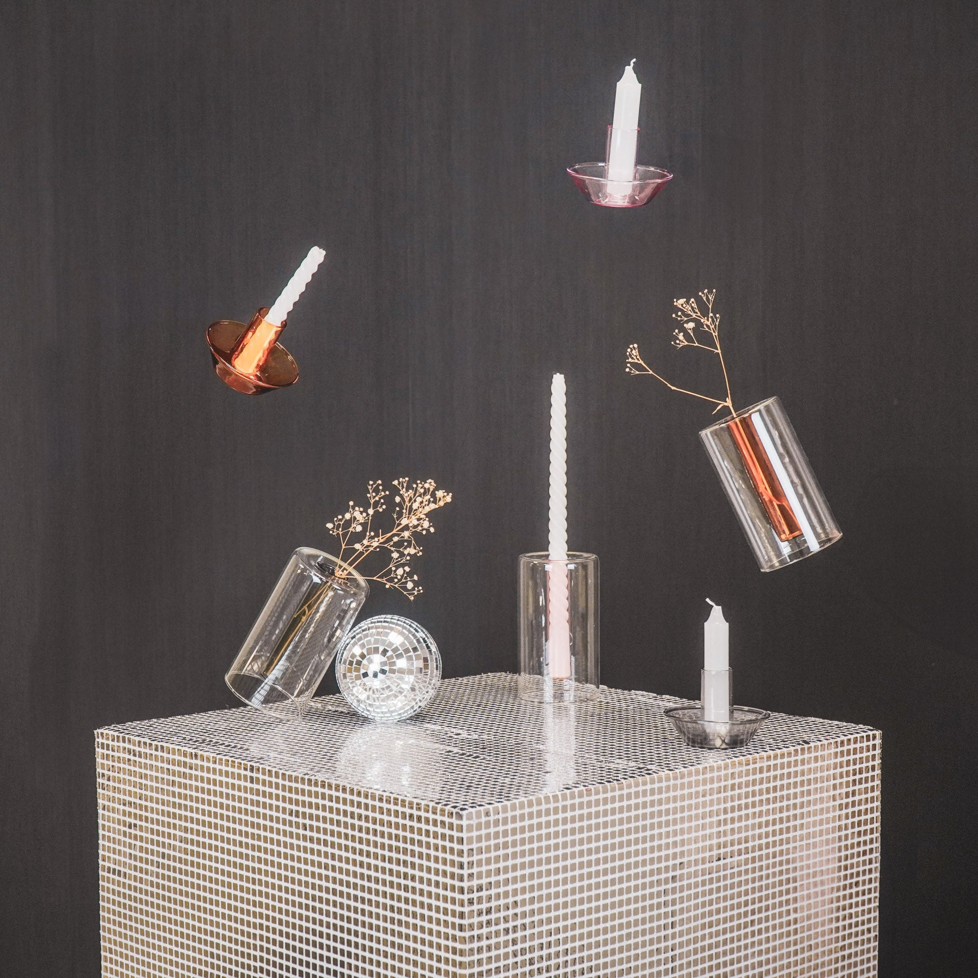 Kandelaar - Glas - Bruin - 9,5x9,5x7cm