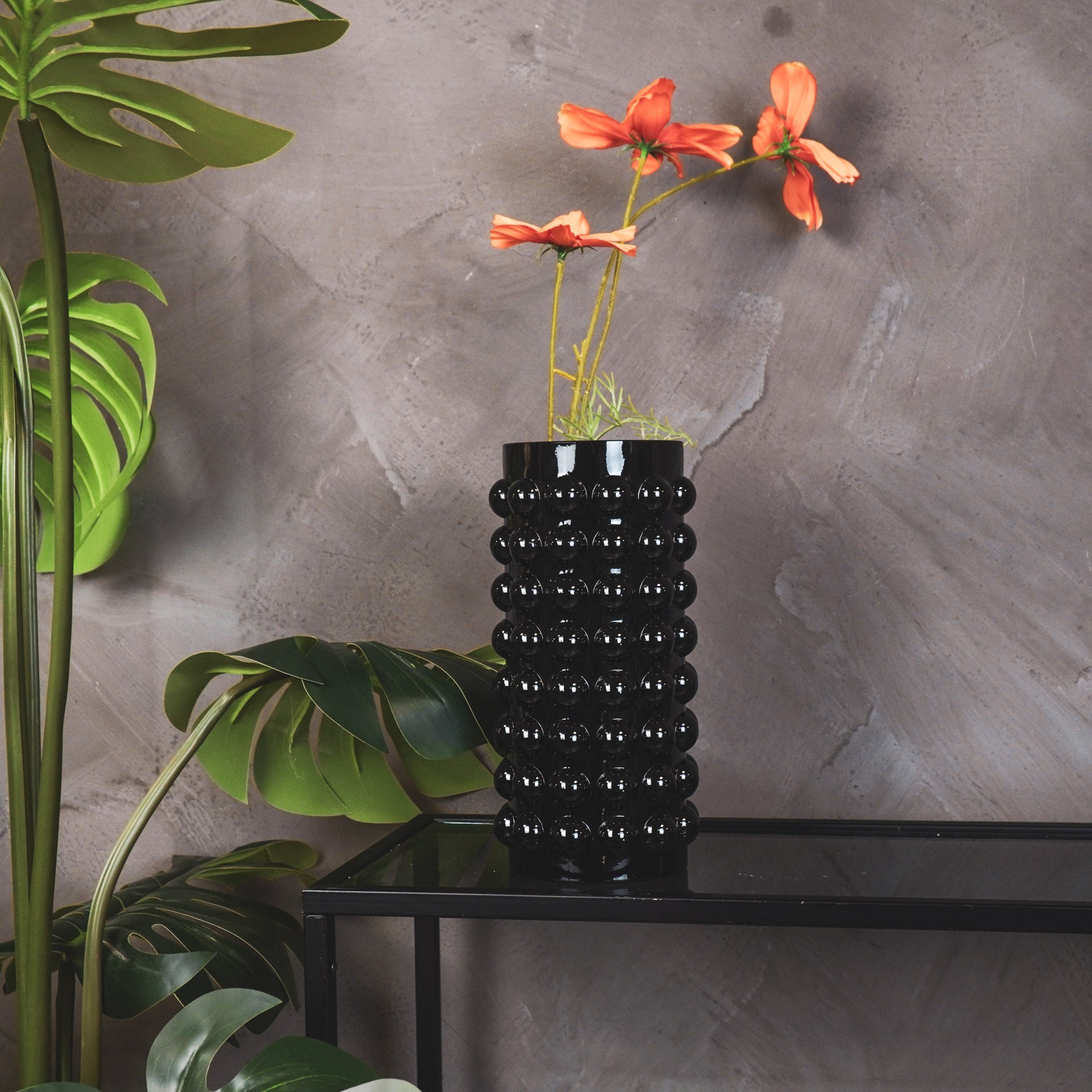 Vaas - Rond- Gespikkeld Glas- Zwart - 15x8x25cm