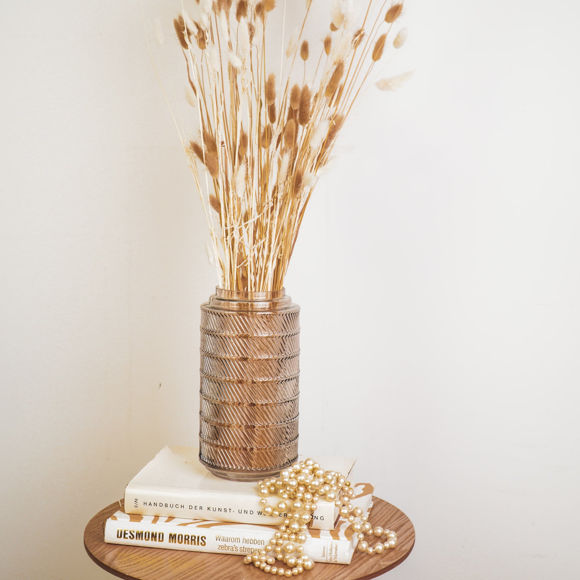 Vaas- Hoge Bloemenvaas- Relief- Glas- Bruin- 12,5x23cm