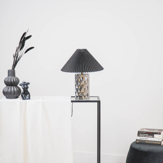 Housevitamin Tafellamp met Glazen Ruitjes Voet- Rookglas - 12x12x20cm