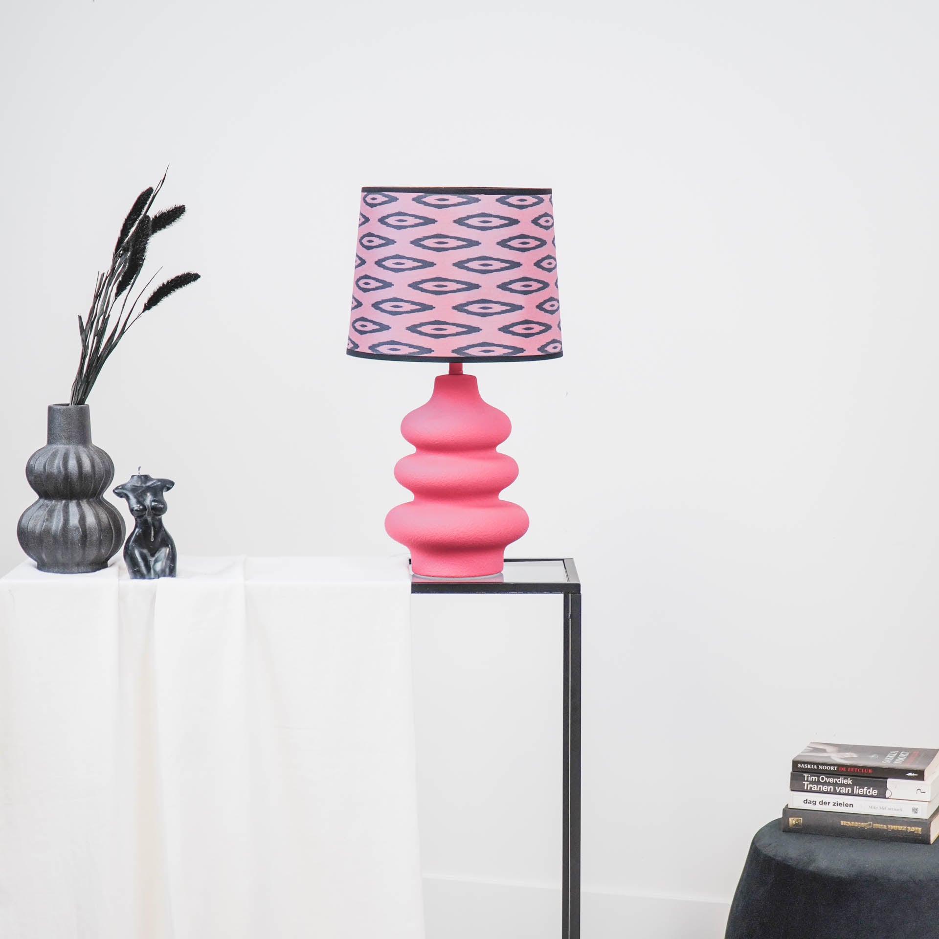 Lampenkap - Kelim Print - Polyester - Roze/Zwart-26x30x23 cm